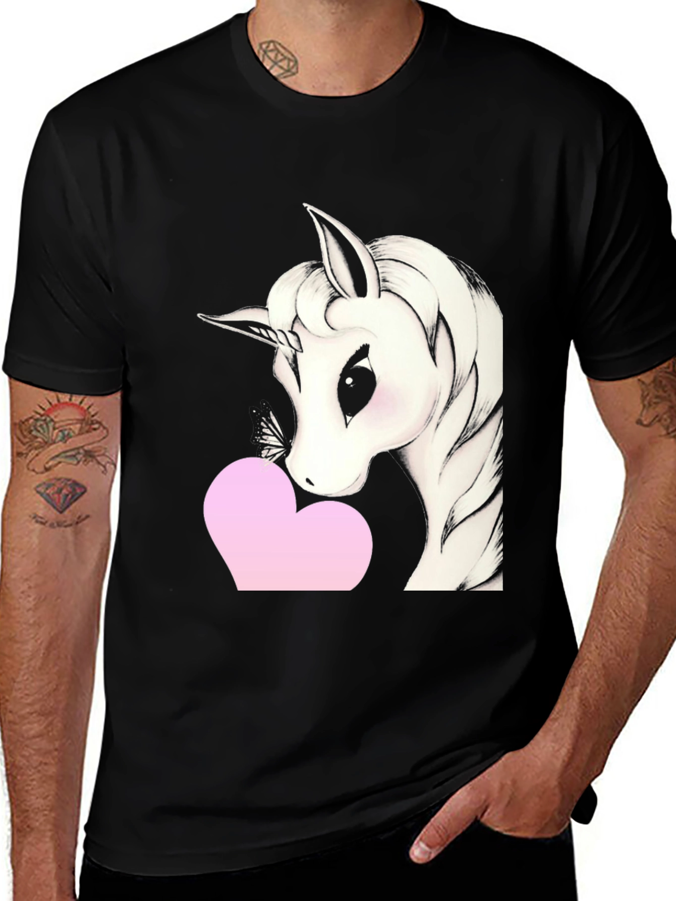 Variant 5 of Unicorn Heart Graphic Tee - Black Casual T-Shirt