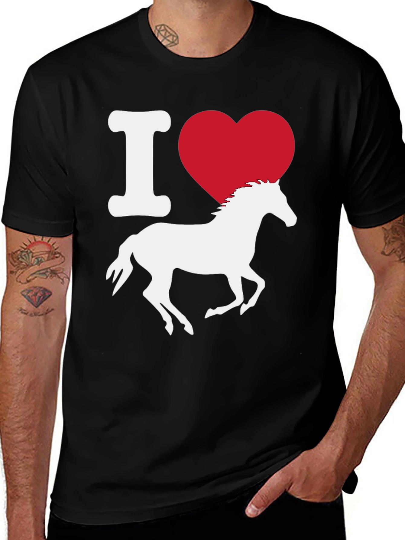 Variant 21 of I Love Horses T-Shirt - Black Crew Neck Tee