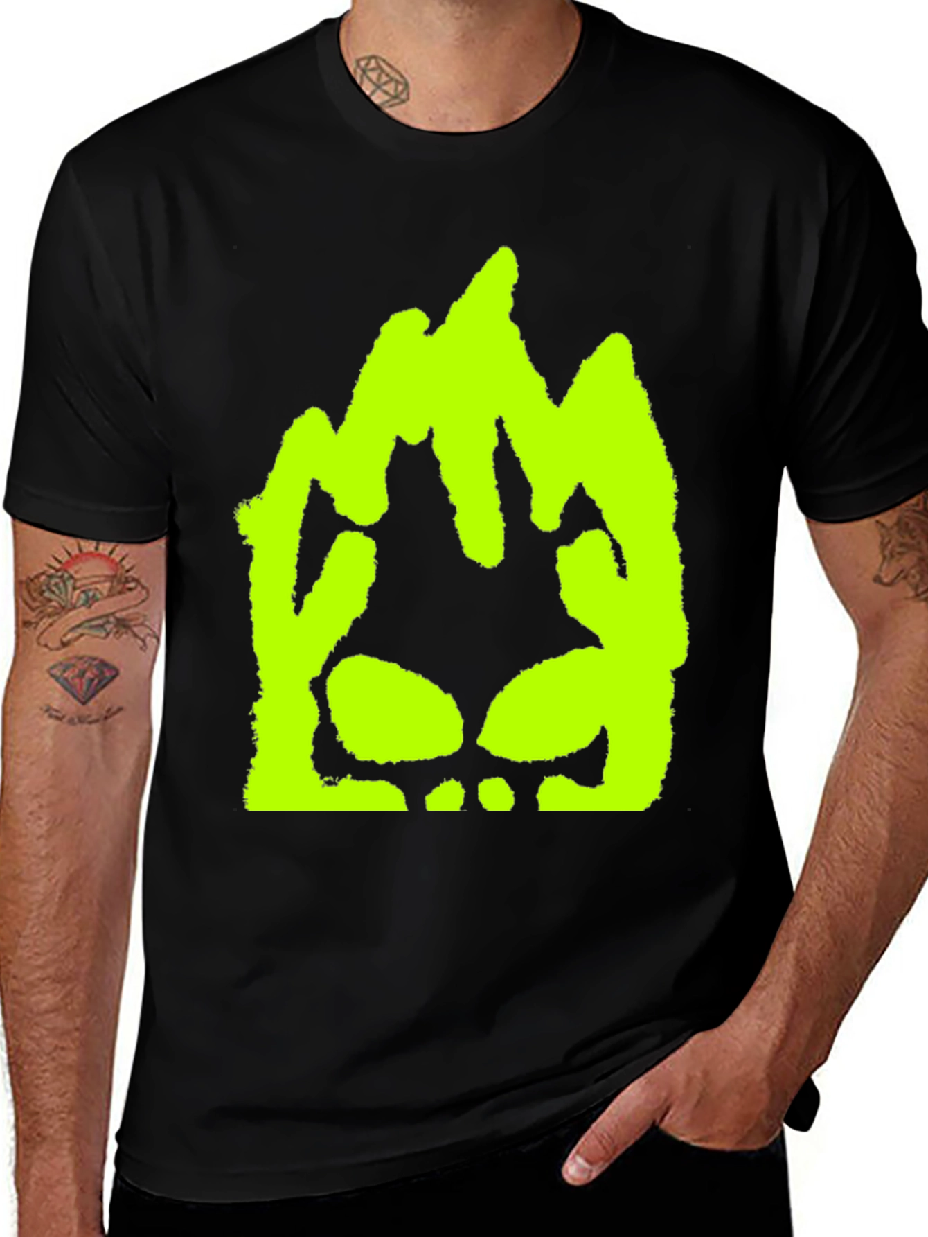 Variant 5 of Neon Green Skull Graphic Black T-Shirt