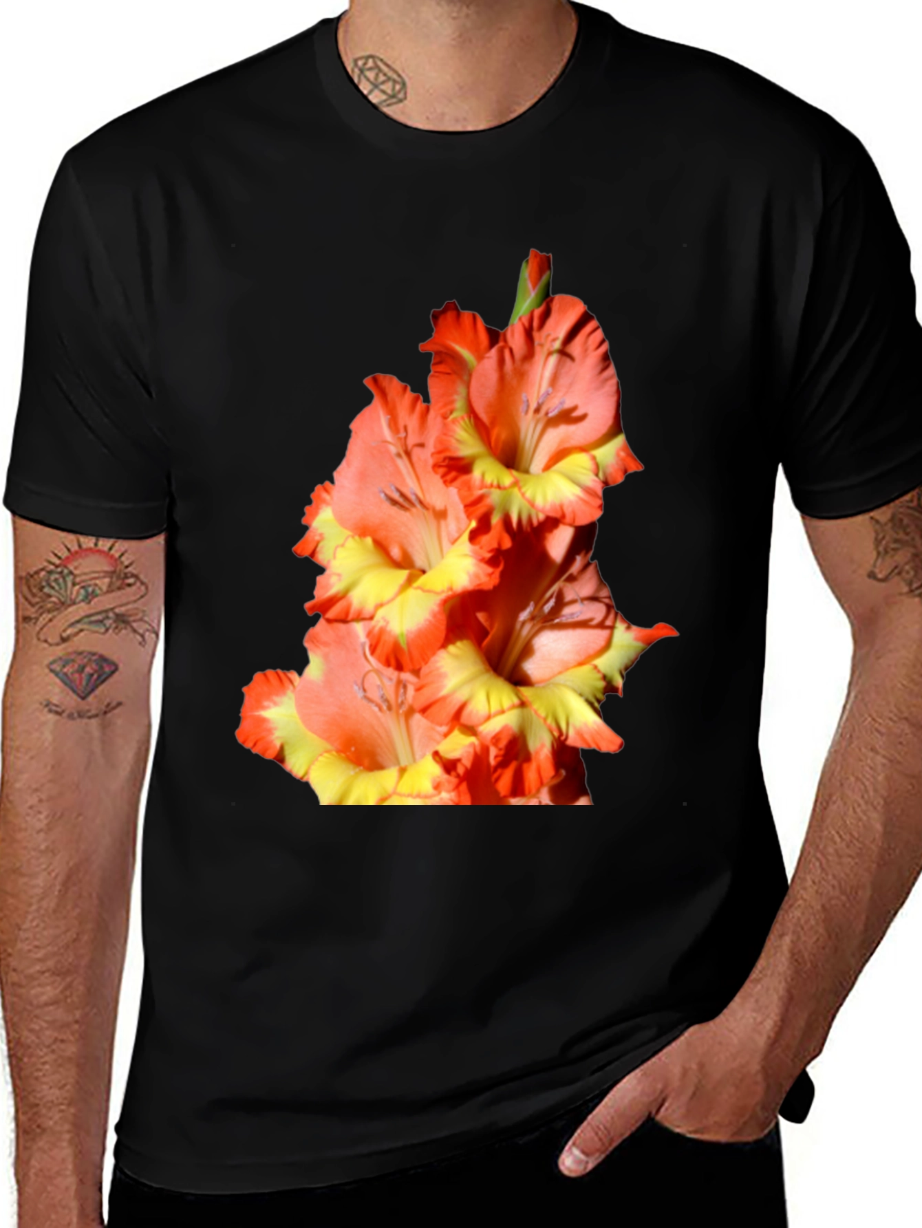 Variant 24 of Floral Gladiolus Print Black T-Shirt