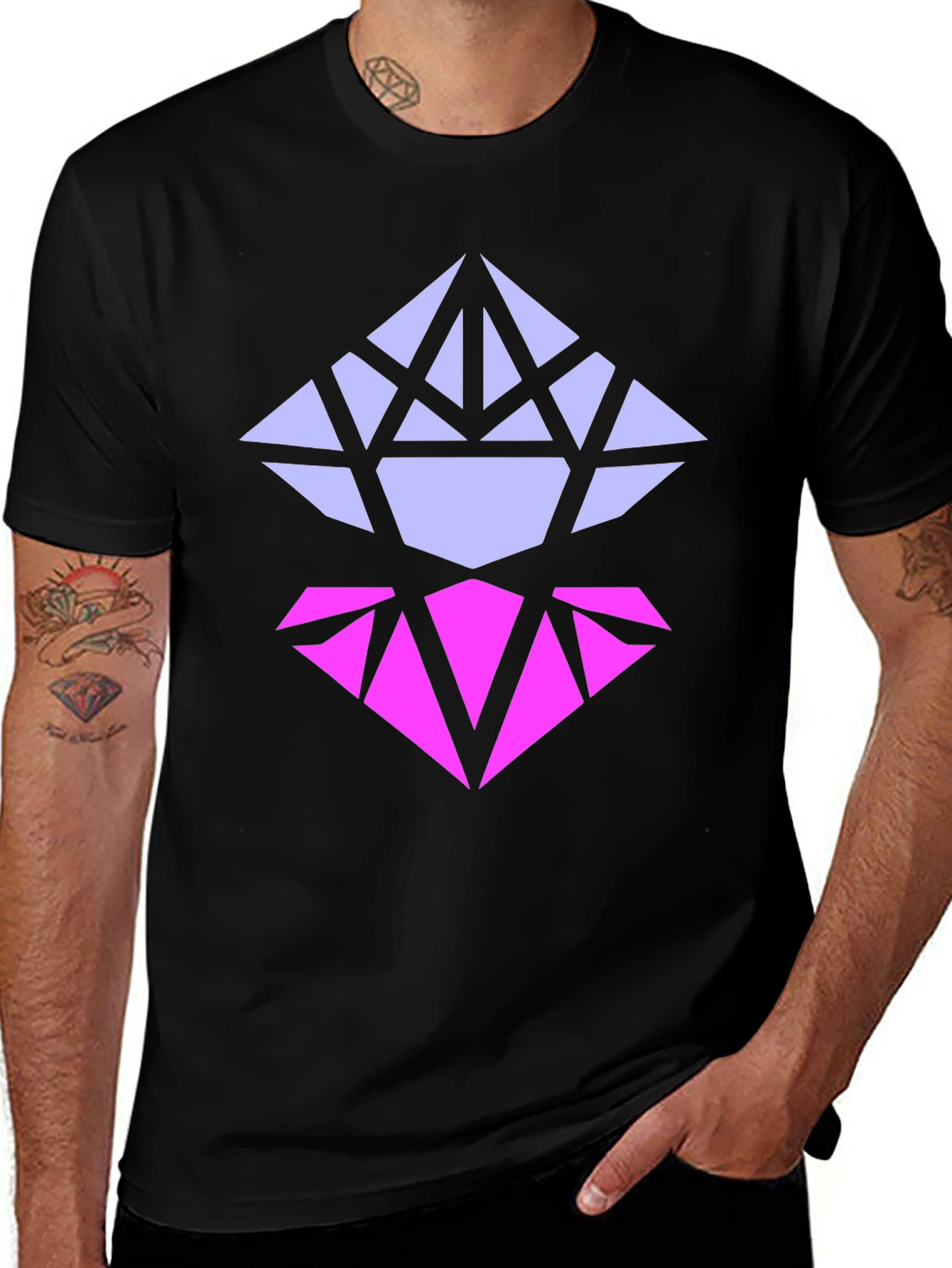 Black Geometric Diamond Graphic Tee - Modern Style main image