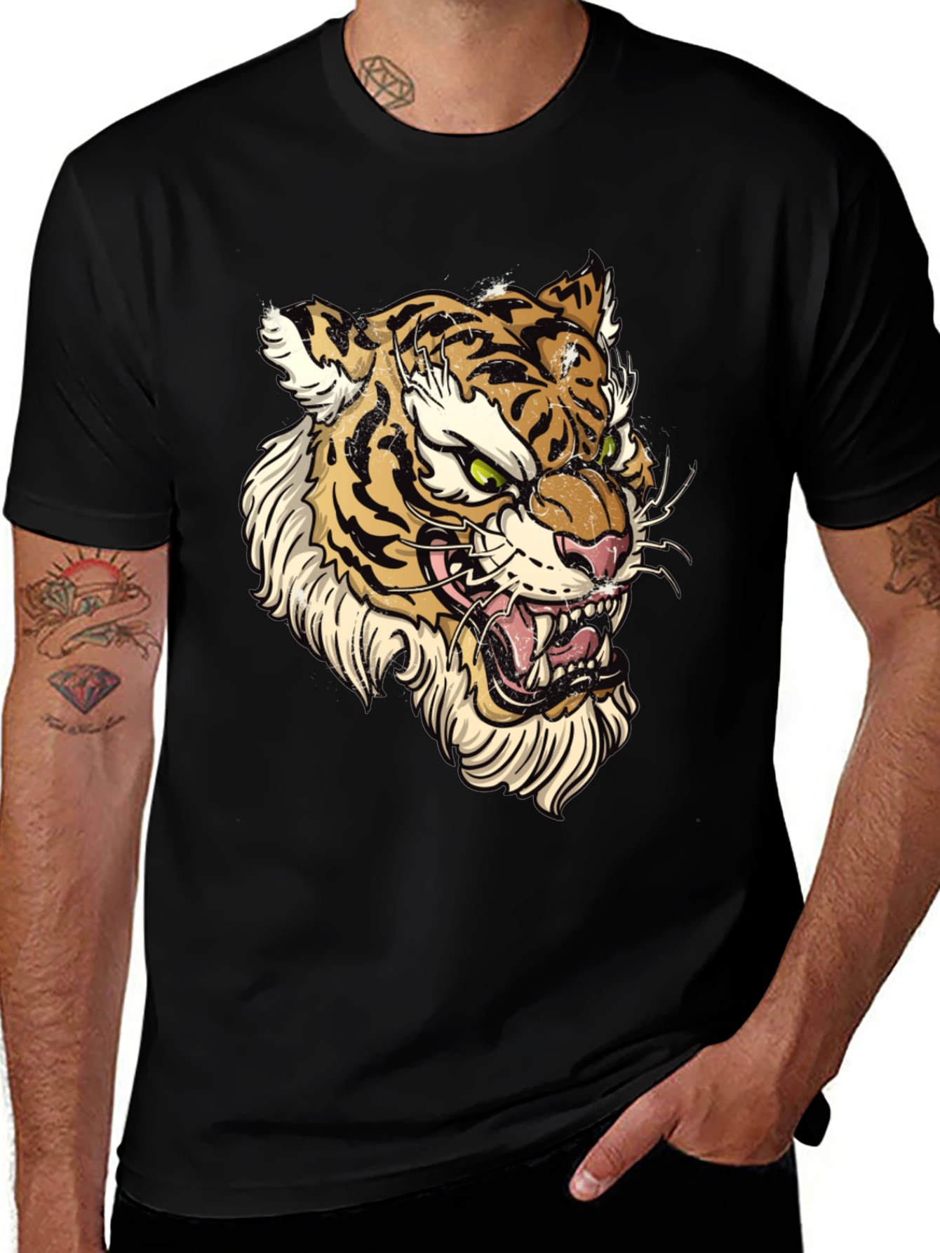 Black Tiger Graphic Print Black T-Shirt main image