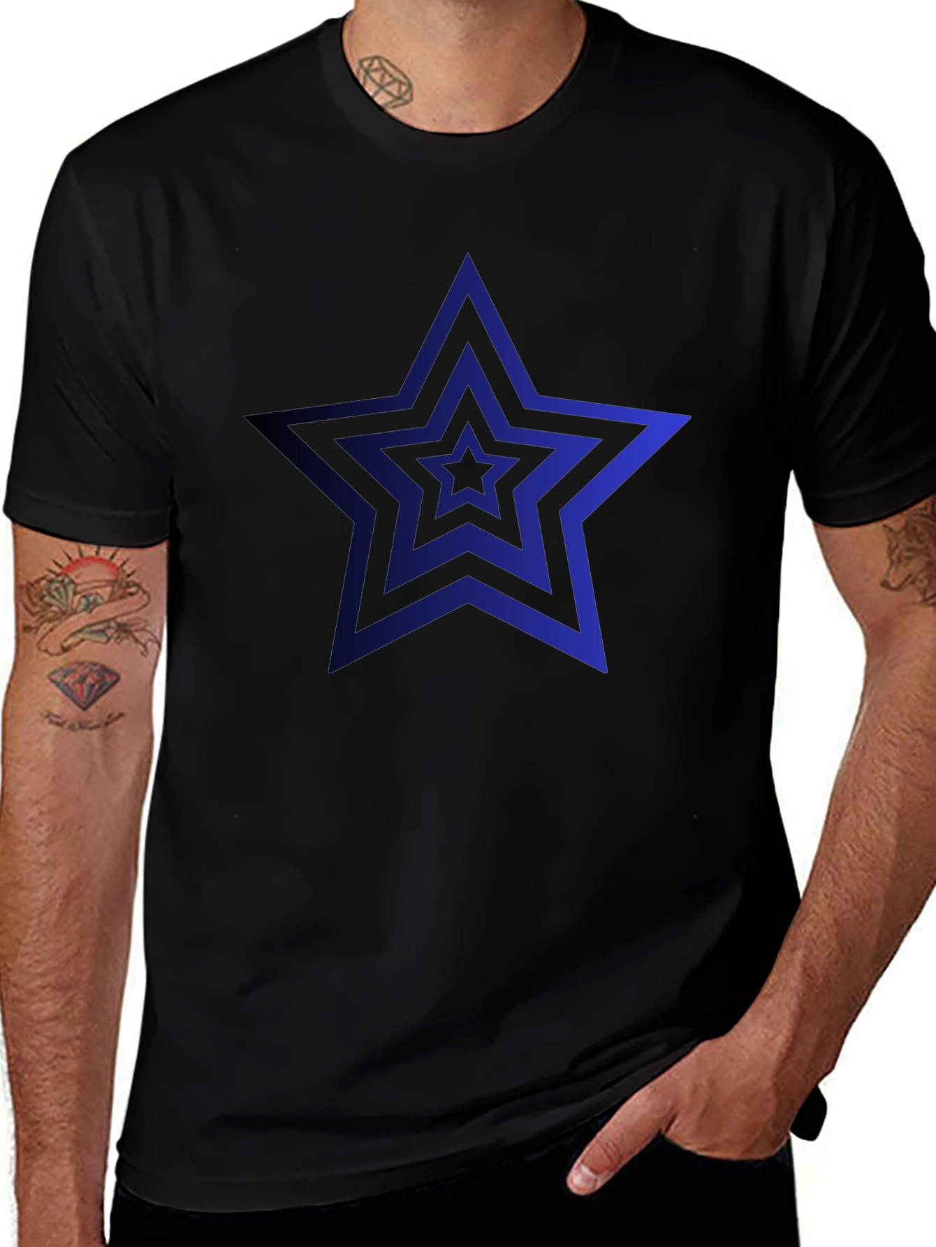 Variant 5 of Men's Black T-Shirt with Blue Star Design