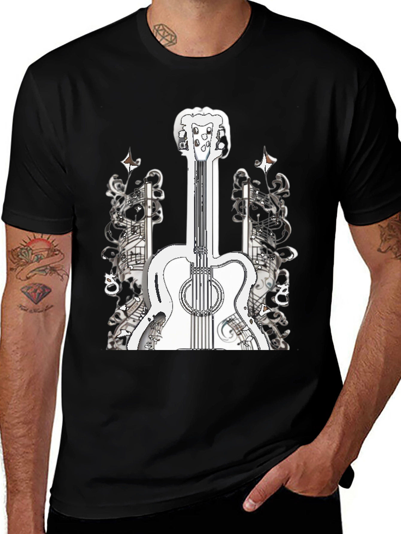 Variant 3 of Guitar Music Notes Graphic Tee - Black