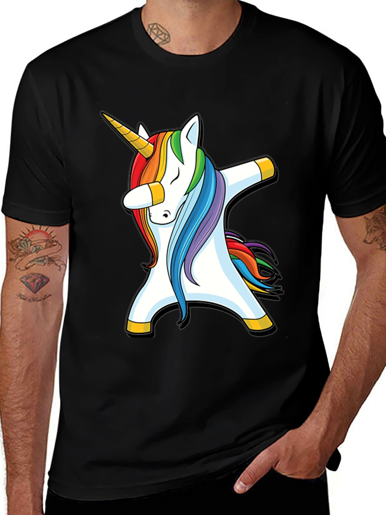 Variant 21 of Dabbing Unicorn Graphic Tee - Black Cotton T-Shirt