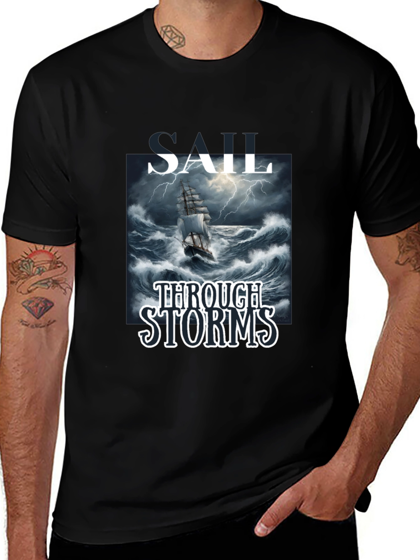 Variant 16 of Sail Through Storms Black Graphic T-Shirt