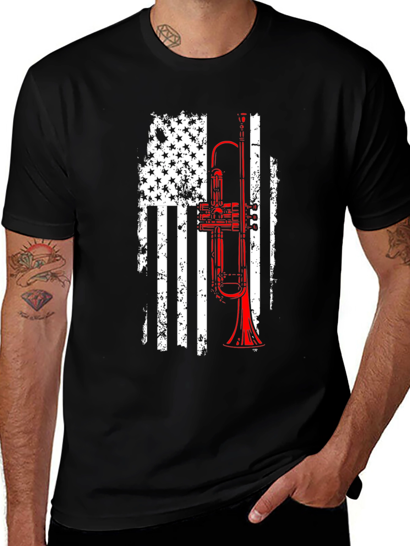 Variant 9 of American Flag Trumpet Graphic Tee