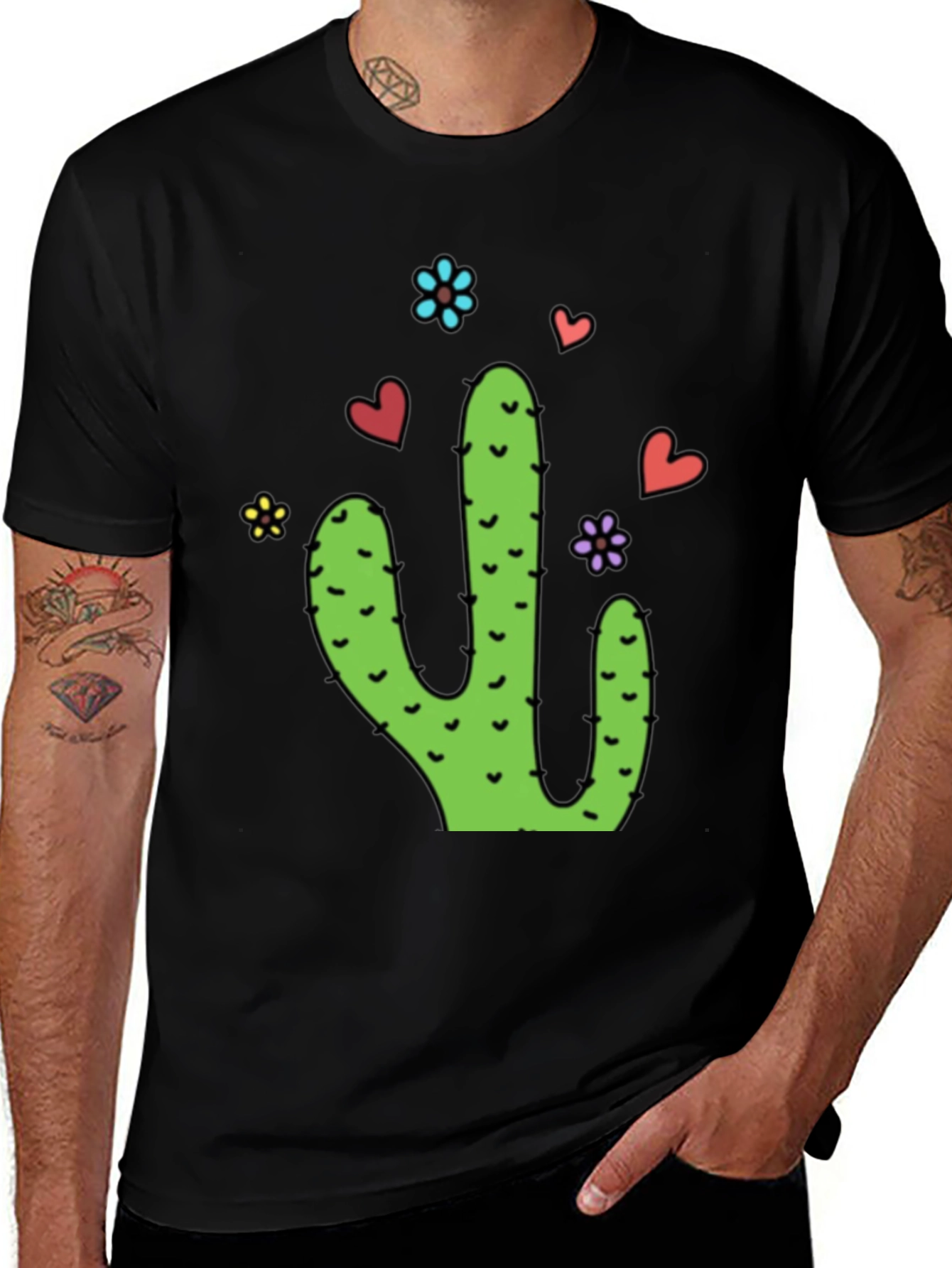Variant 23 of Cactus Love Graphic Tee - Black Cotton T-Shirt