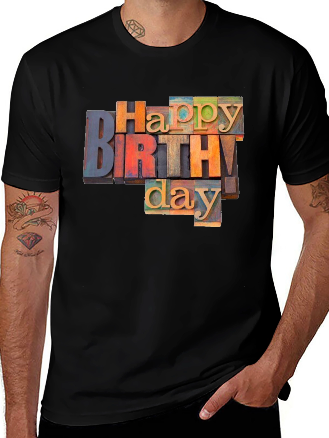 Variant 13 of Happy Birthday Graphic Print Black T-Shirt