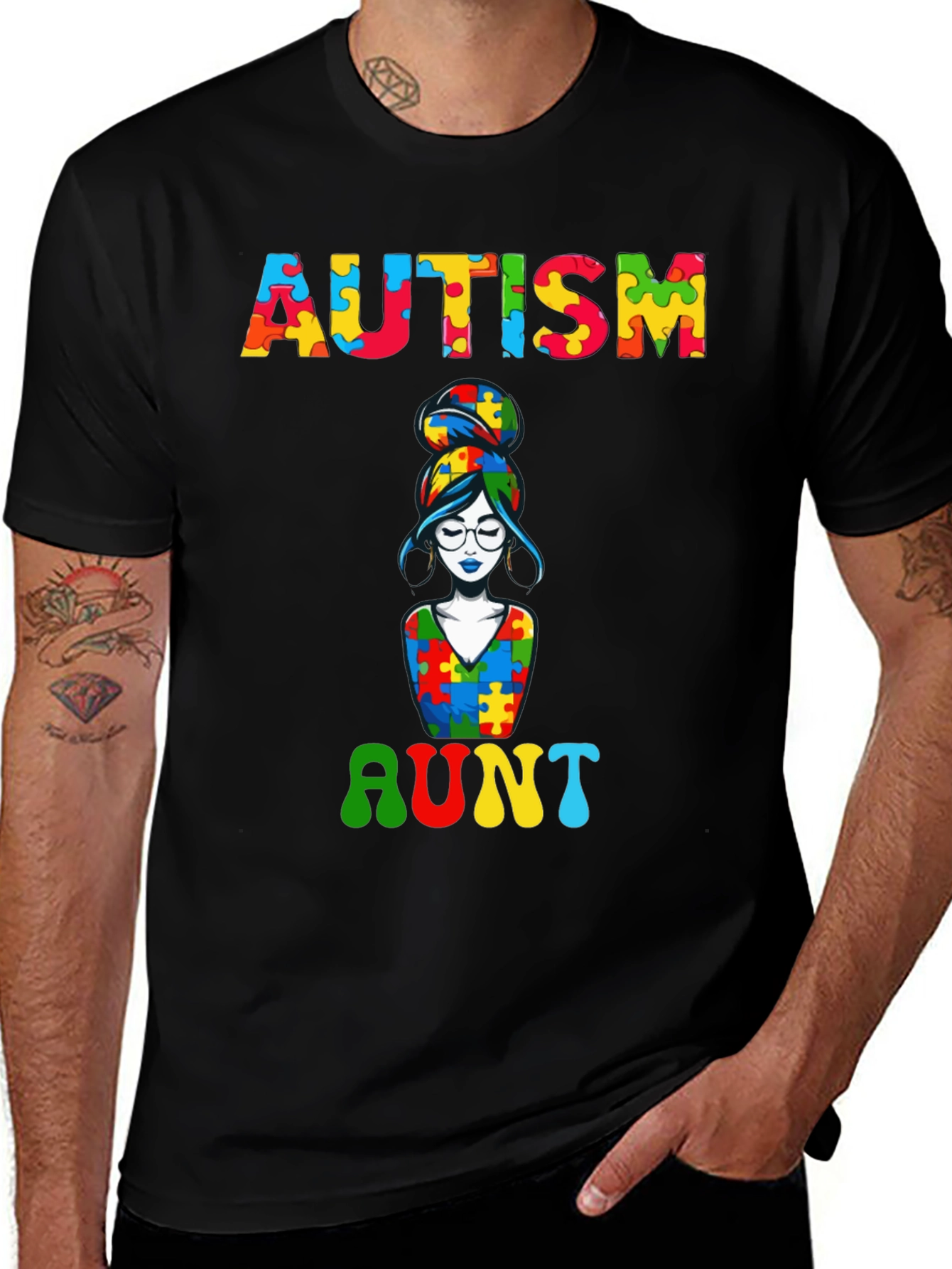 Variant 7 of Autism Aunt Puzzle Piece Graphic Tee