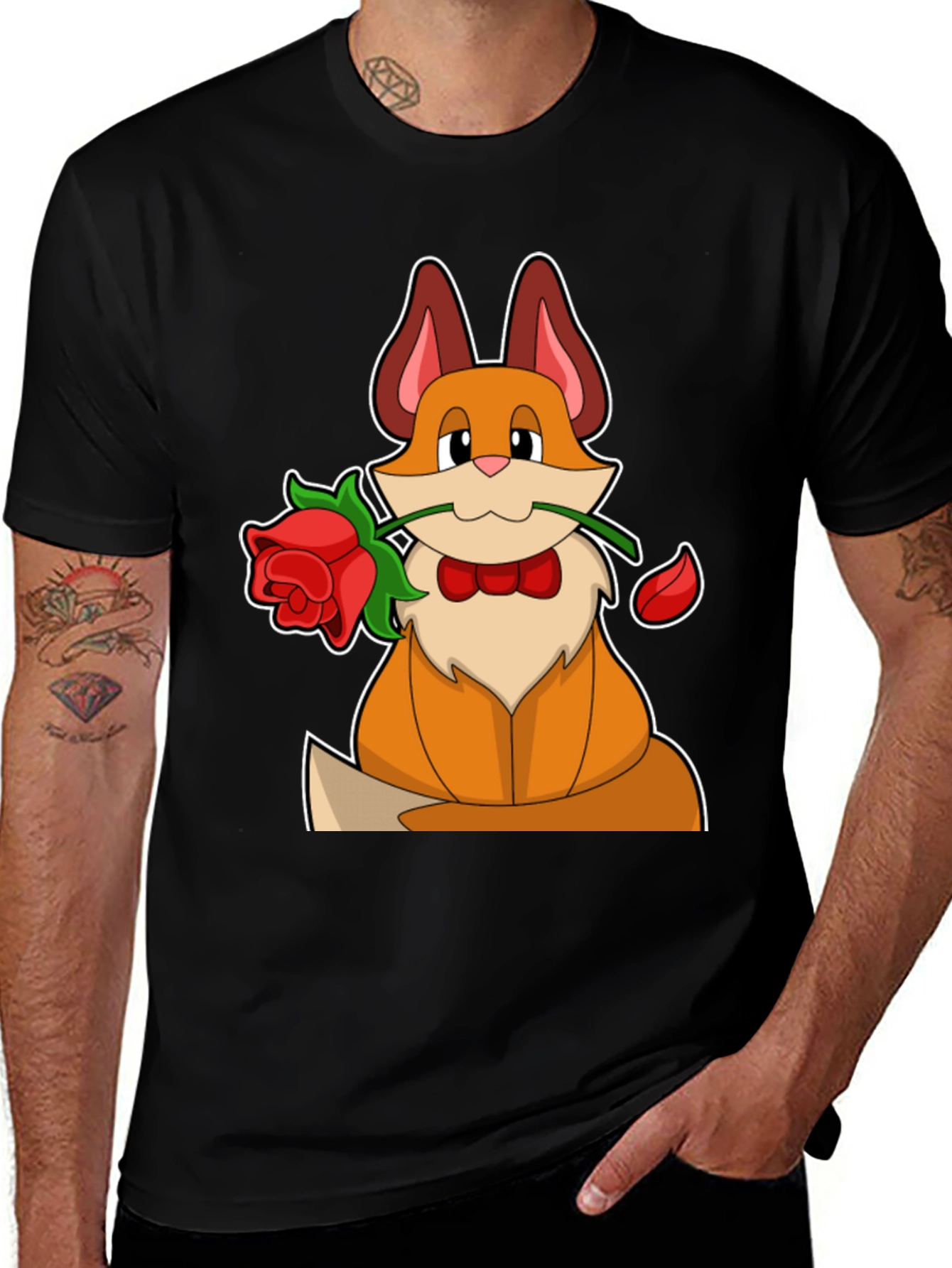 Variant 29 of Fox with Rose Graphic T-Shirt - Black