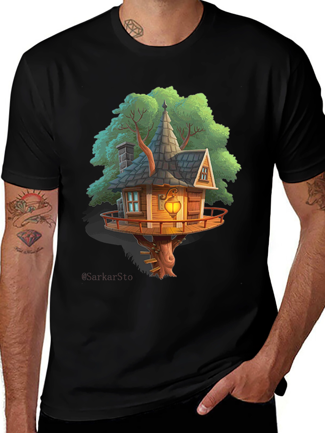 Variant 15 of Whimsical Treehouse Graphic T-Shirt - Unique Design