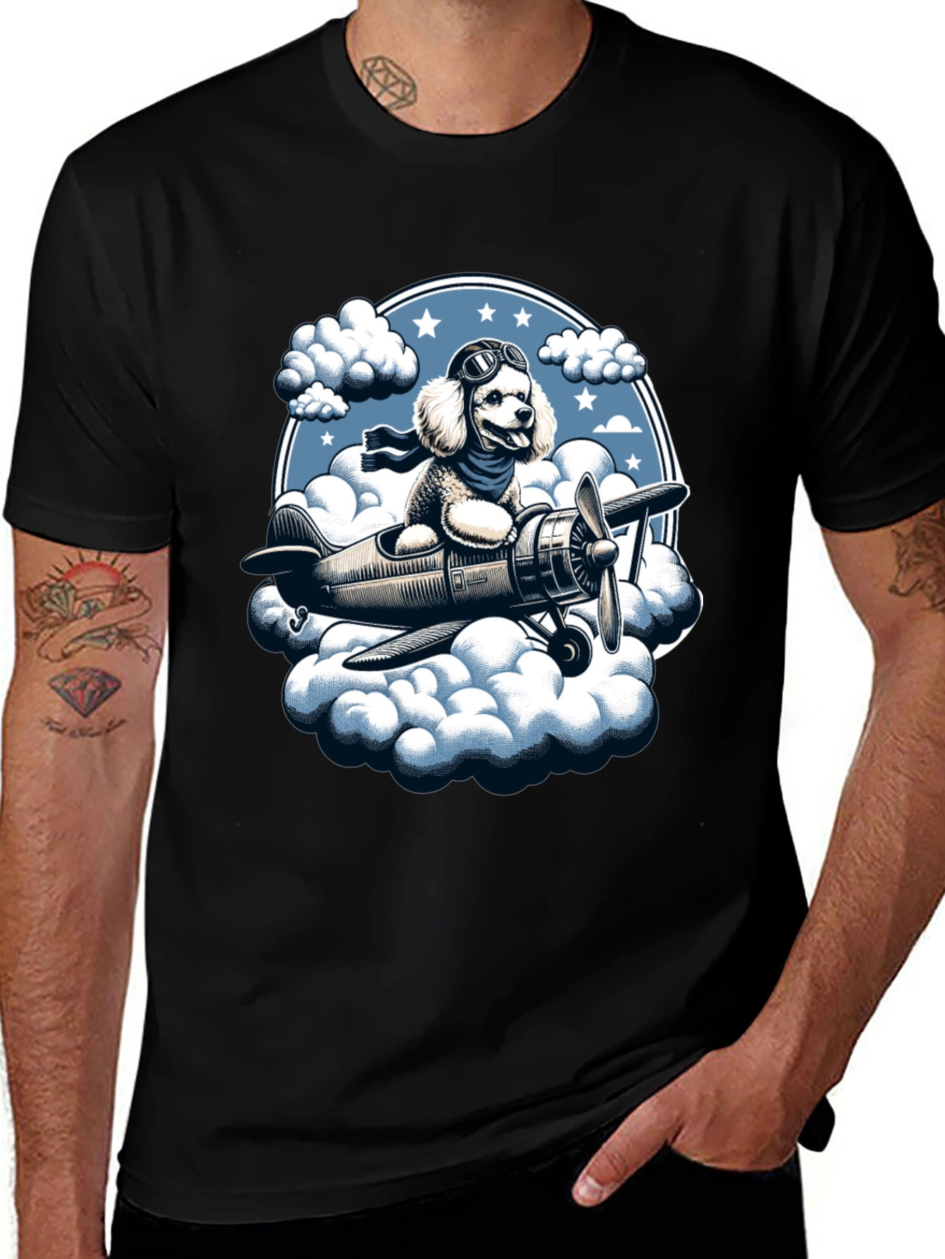 Variant 3 of Dog Aviator T-Shirt: Poodle Pilot in the Clouds