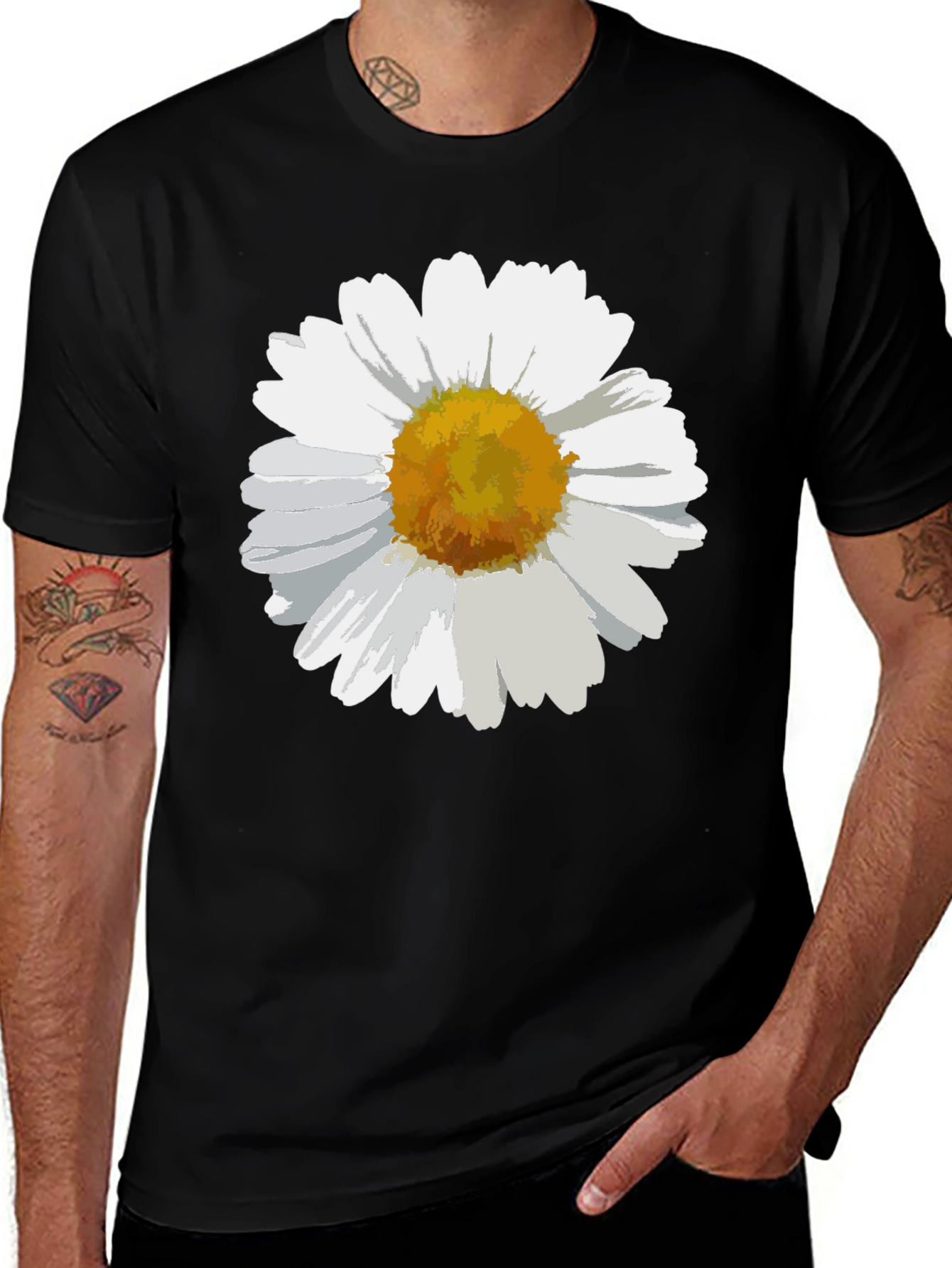 Variant 7 of Daisy Flower Graphic Tee - Black Cotton Blend Shirt
