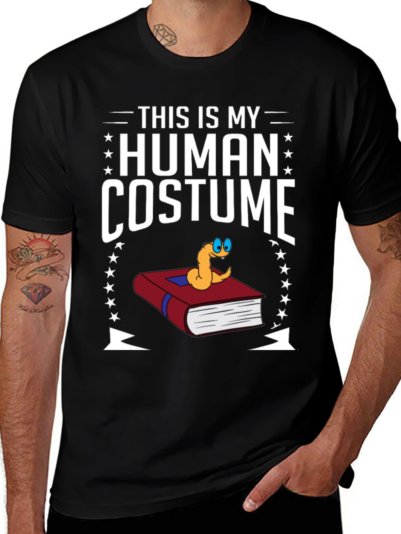 Variant 6 of Human Costume Worm Book T-Shirt Funny Graphic Tee