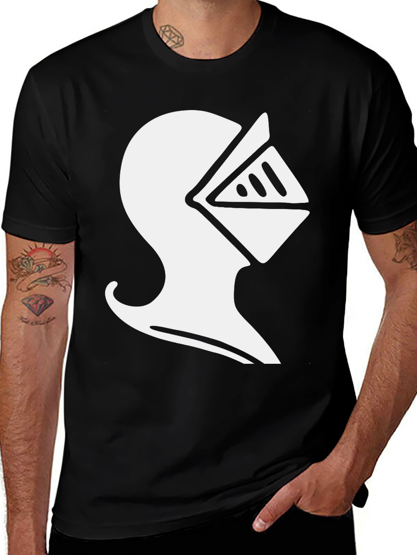 Knight Helmet Graphic Tee - Black Cotton T-Shirt