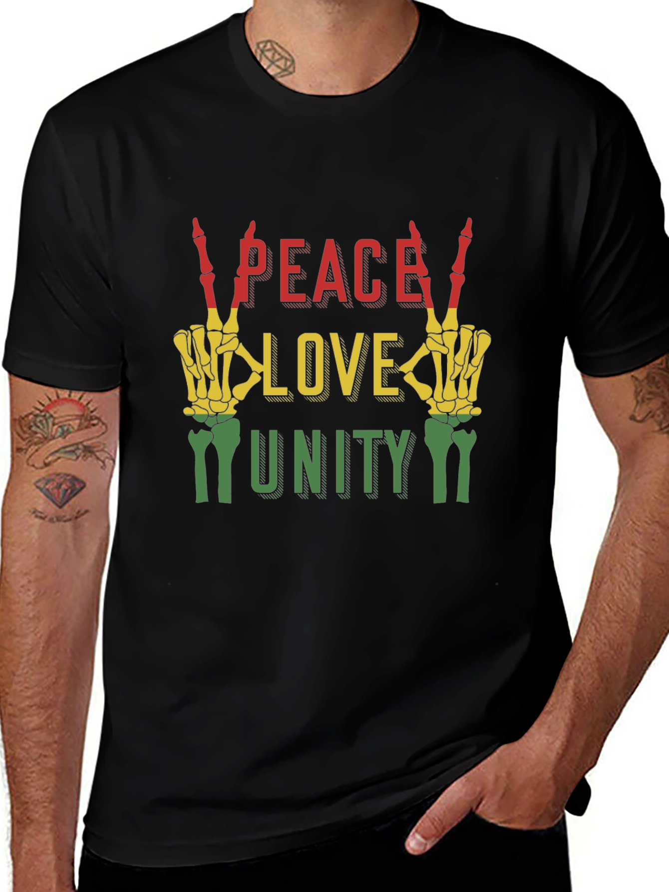 Variant 7 of Peace Love Unity T-Shirt Rasta Colors