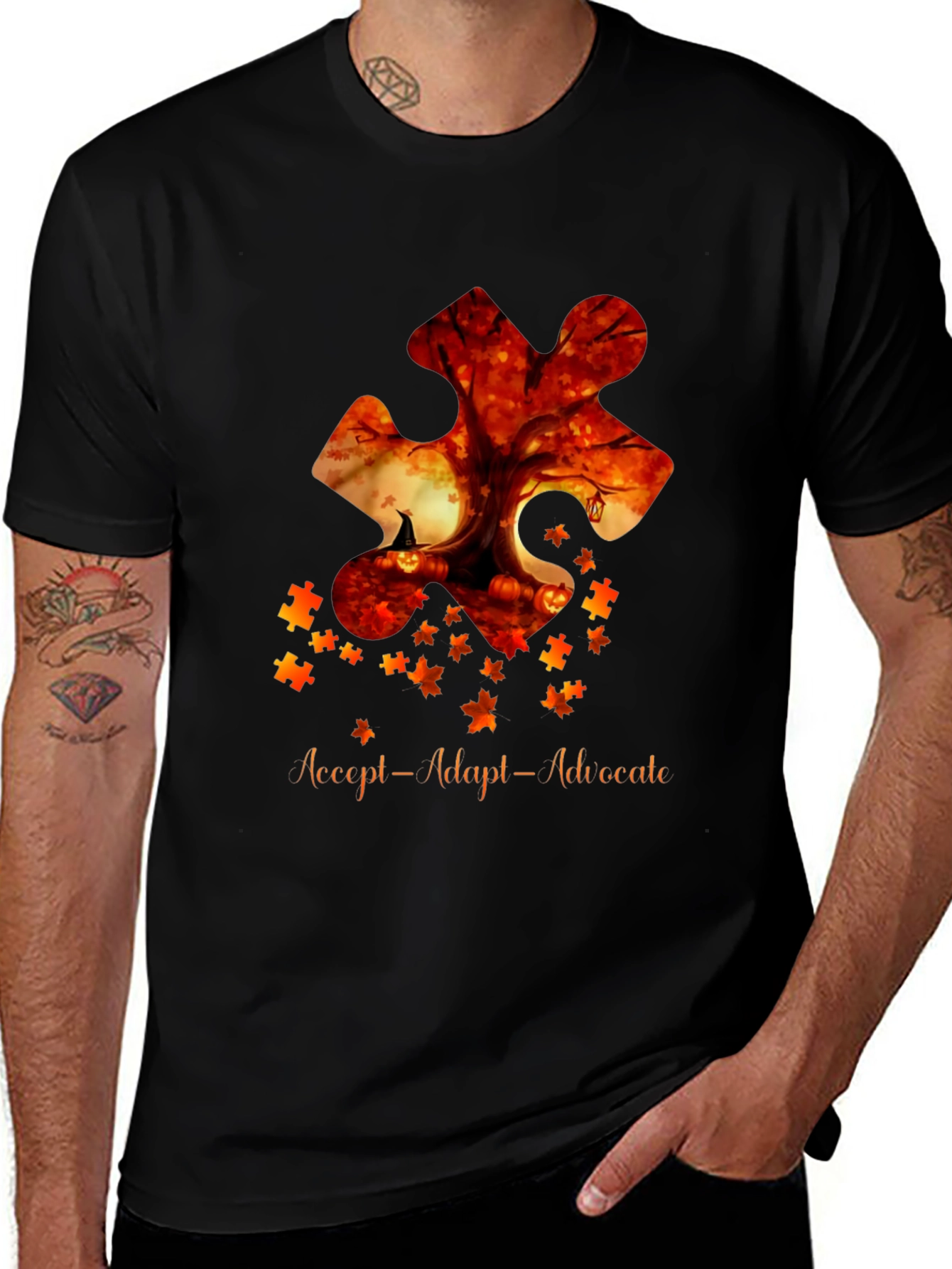 Autism Awareness Puzzle T-Shirt - Accept Adapt Advocate