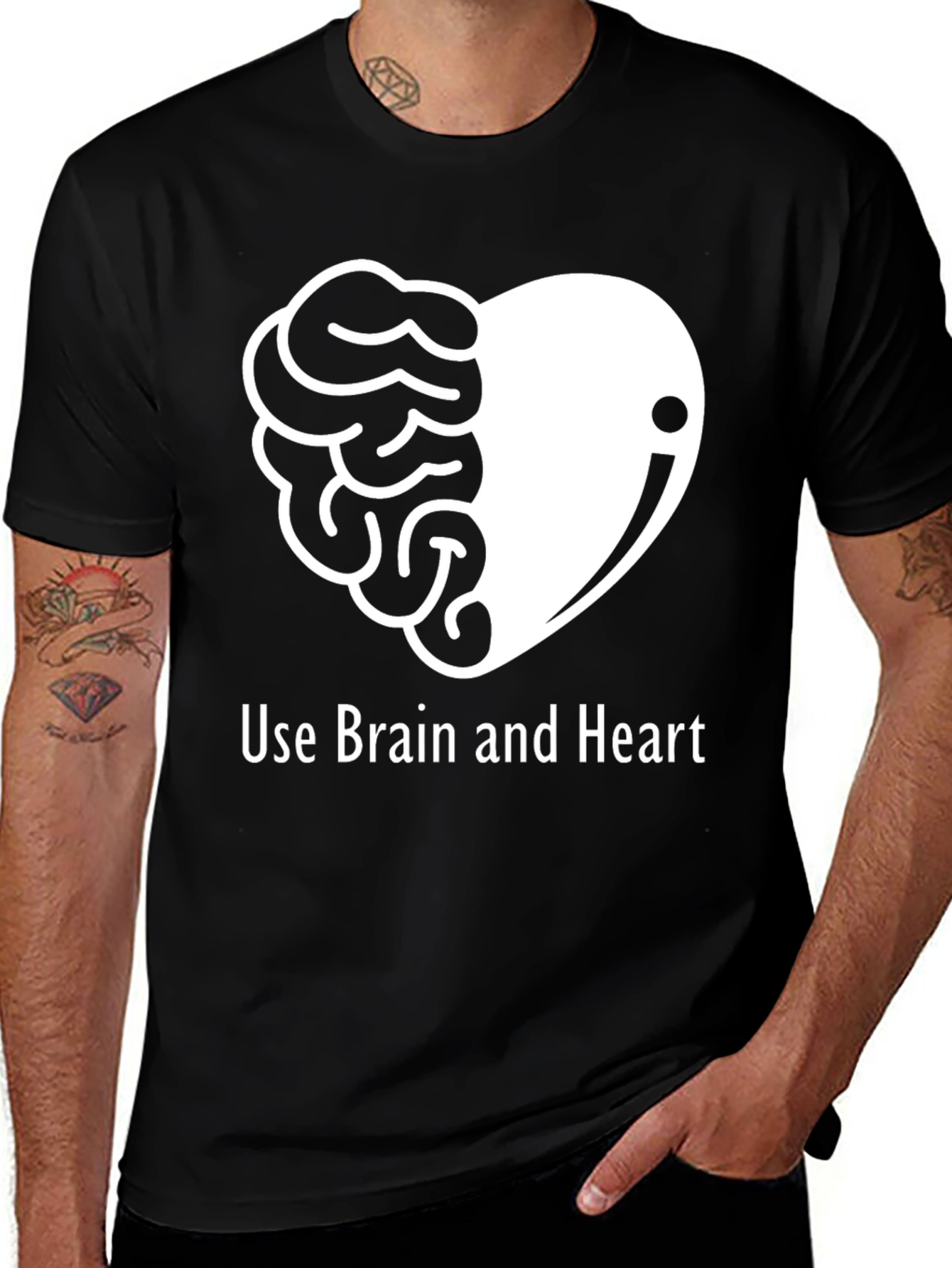 Variant 19 of Brain and Heart Graphic Tee - Unisex Black T-Shirt