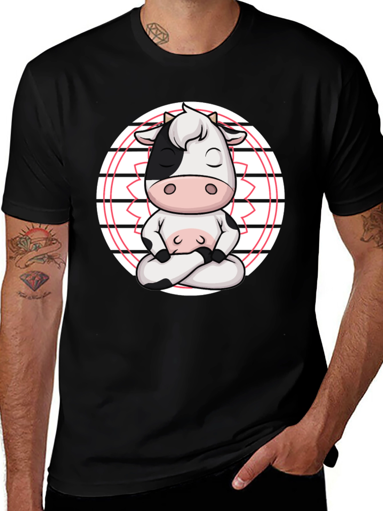 Variant 25 of Zen Cow T-Shirt - Meditating Cartoon Animal Tee
