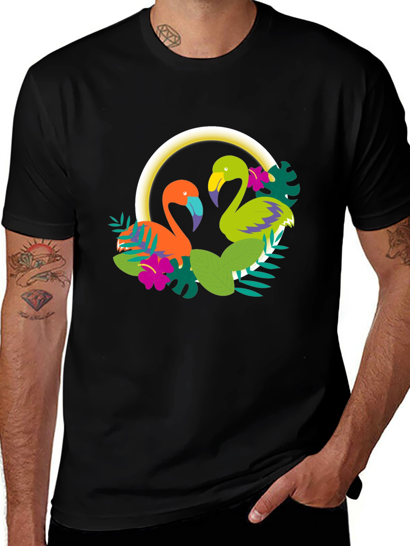 Variant 17 of Tropical Flamingo Graphic Tee - Black