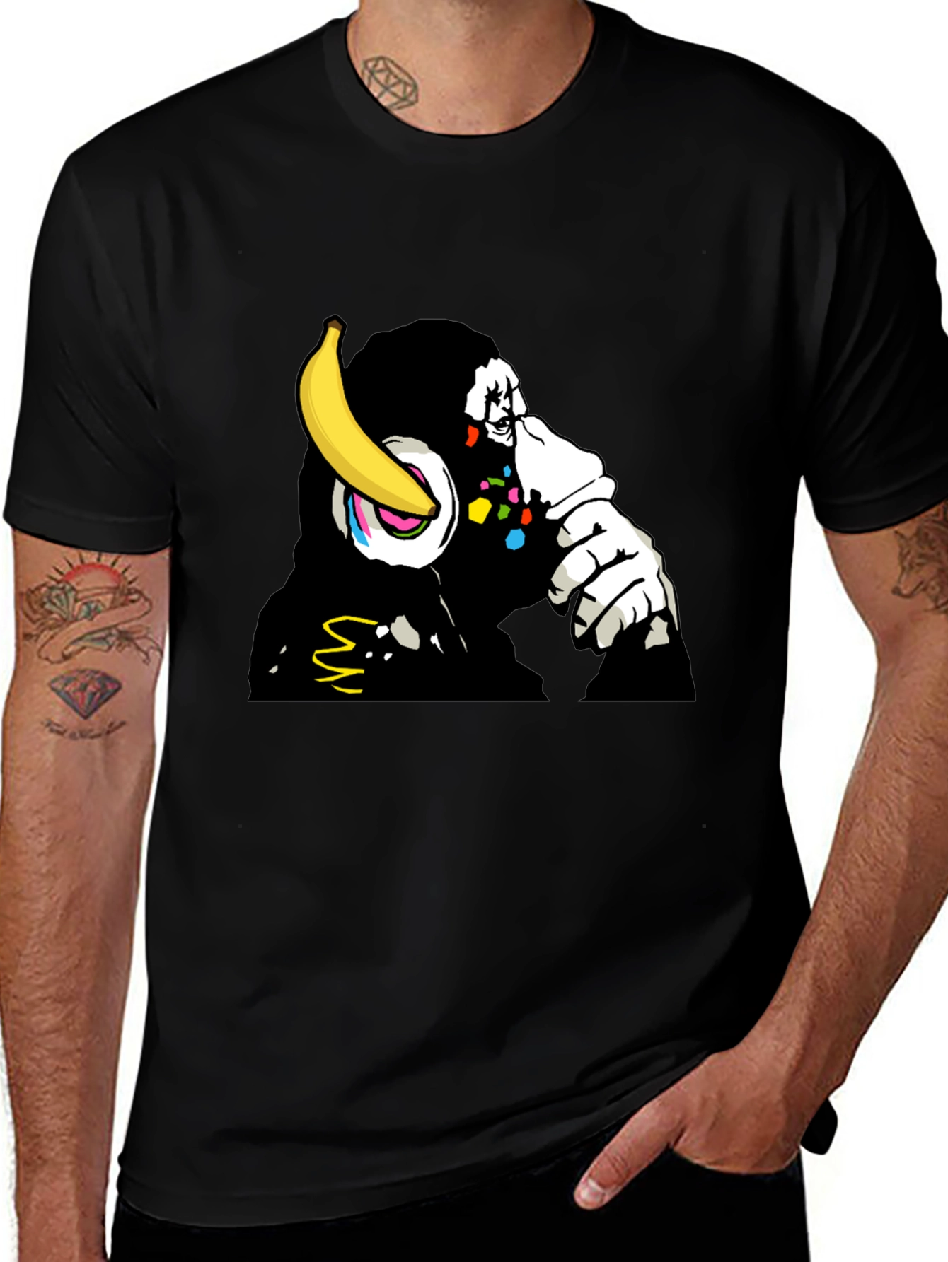 Variant 16 of Banana Headphones Monkey Graphic Tee - Black