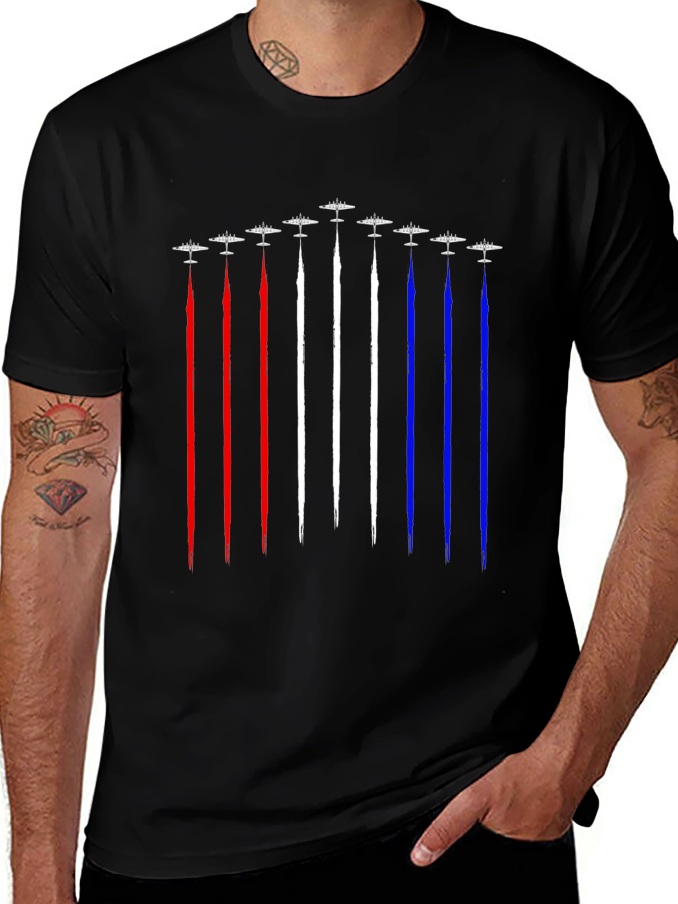 Variant 5 of Patriotic Plane Formation Graphic Tee - USA Colors