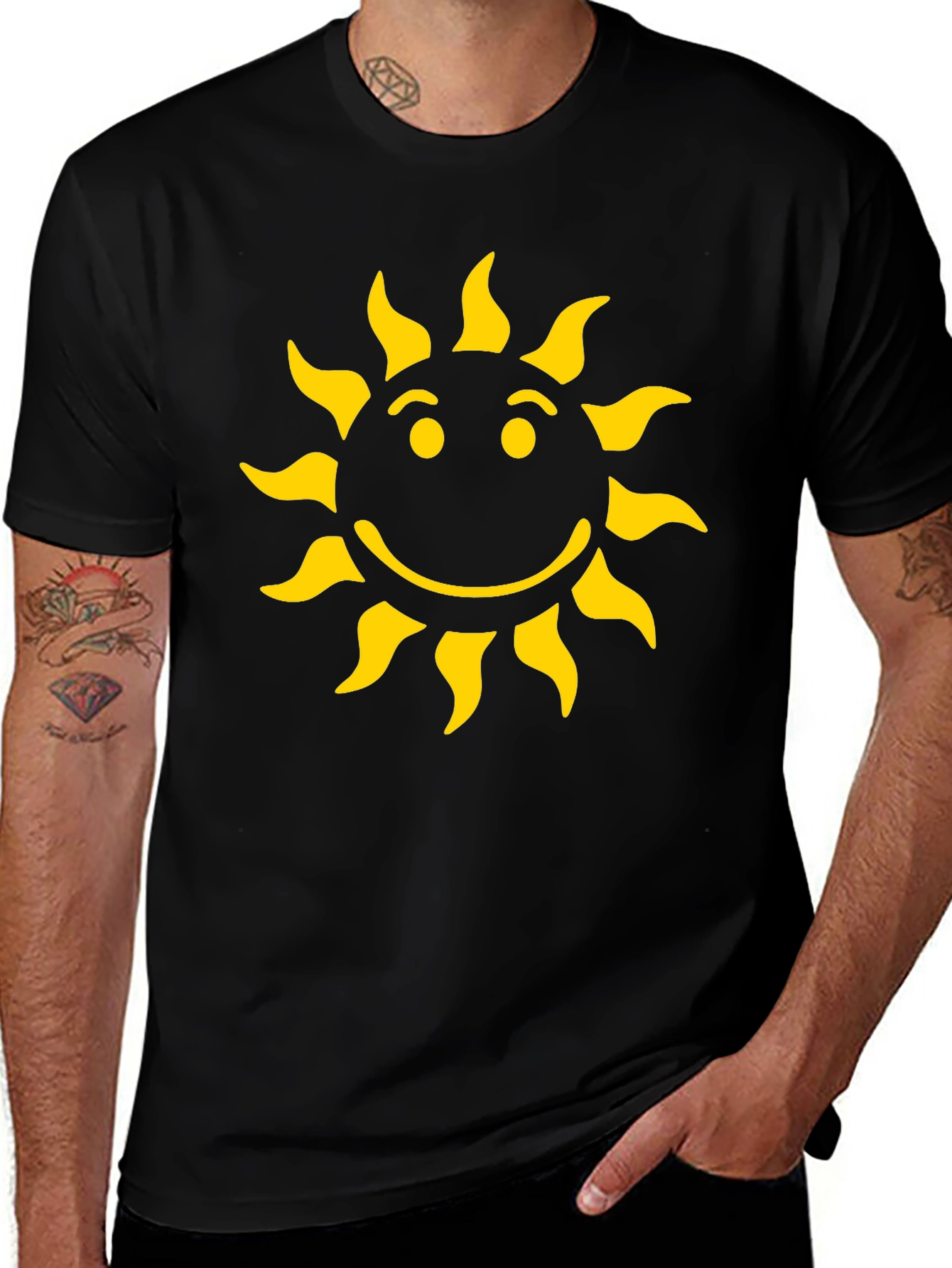 Sunny Day Smiley Face Black T-Shirt