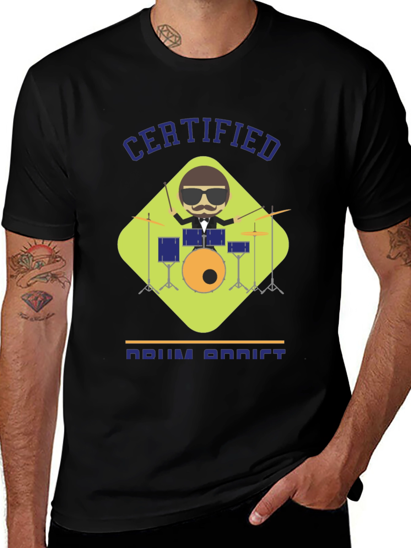 Variant 25 of Certified Drum Addict Black Graphic T-Shirt