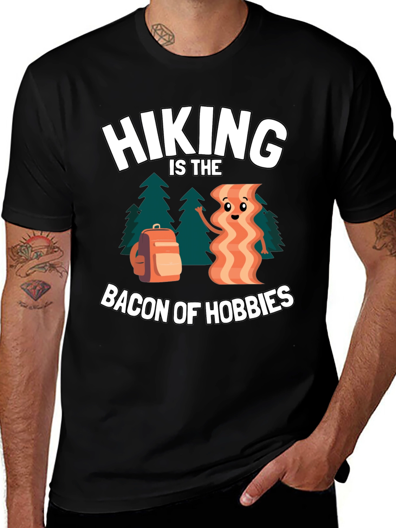 Variant 6 of Hiking is the Bacon of Hobbies Black T-Shirt