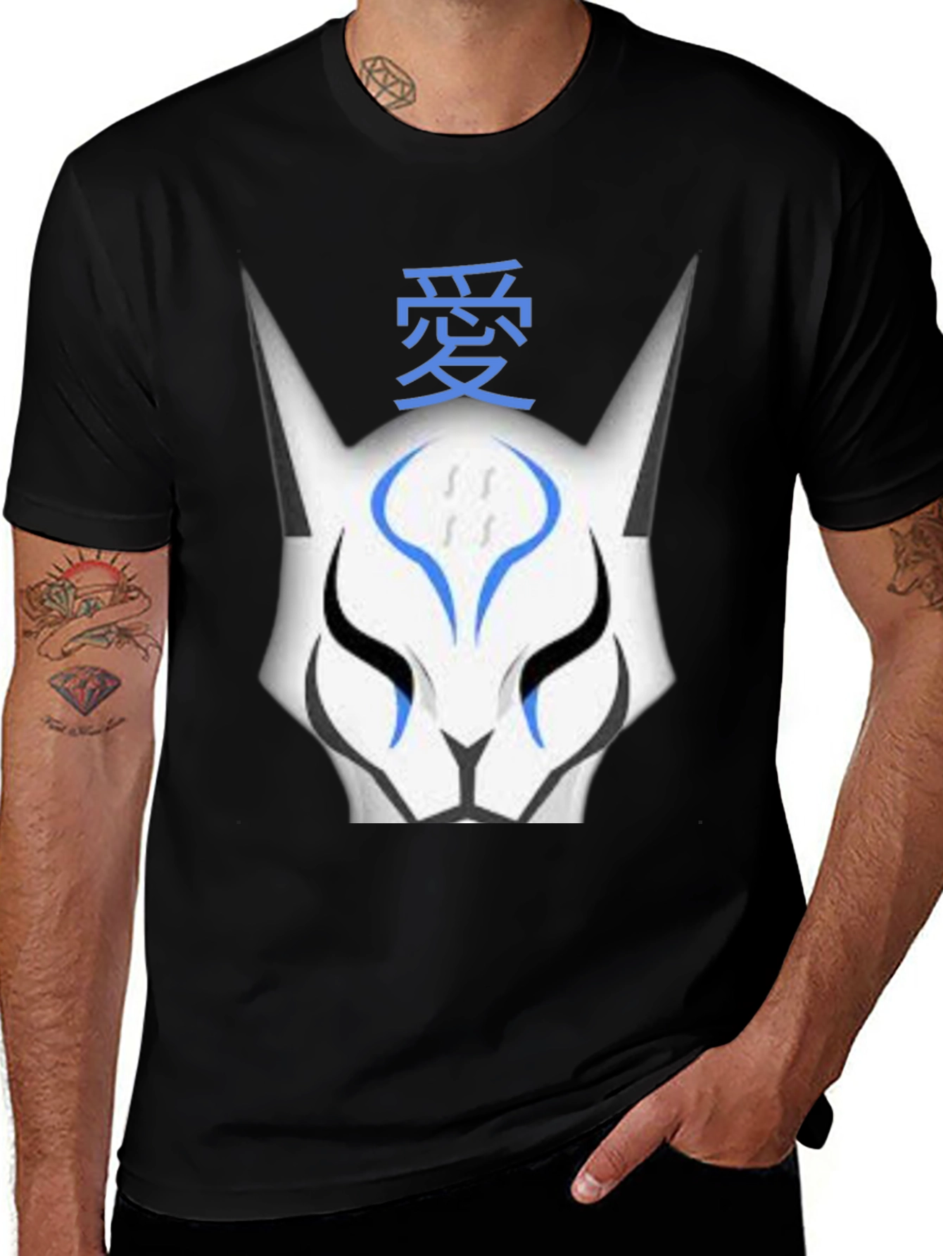 Variant 15 of Anime Fox Mask Graphic T-Shirt - Black