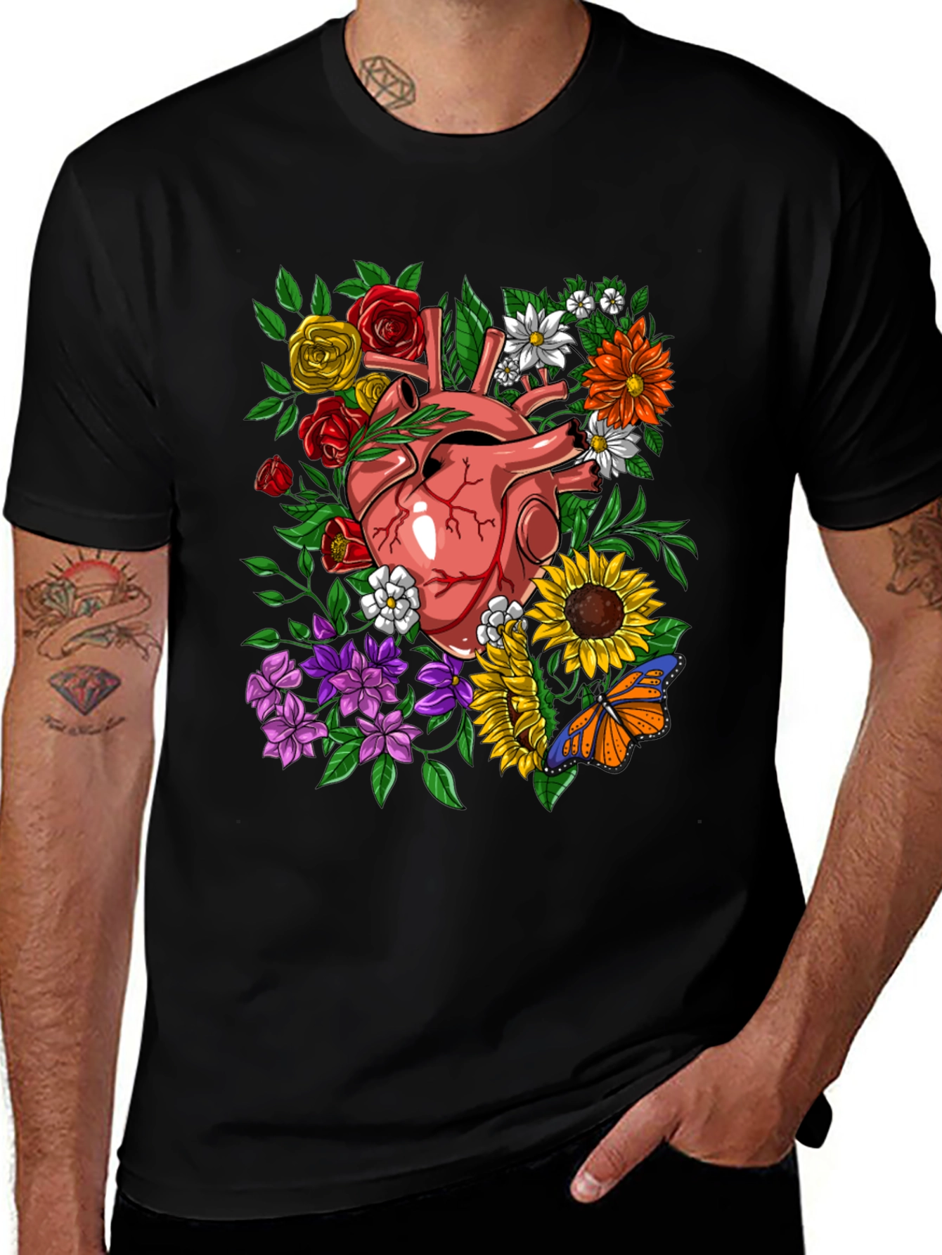 Variant 15 of Floral Heart Graphic T-Shirt - Unique Anatomical Art