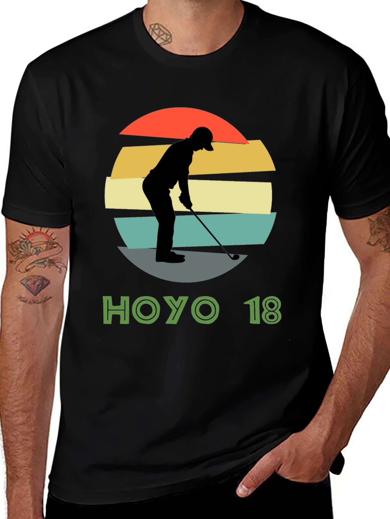 Variant 12 of Hoyo 18 Golf T-Shirt Retro Sunset Golfer Tee
