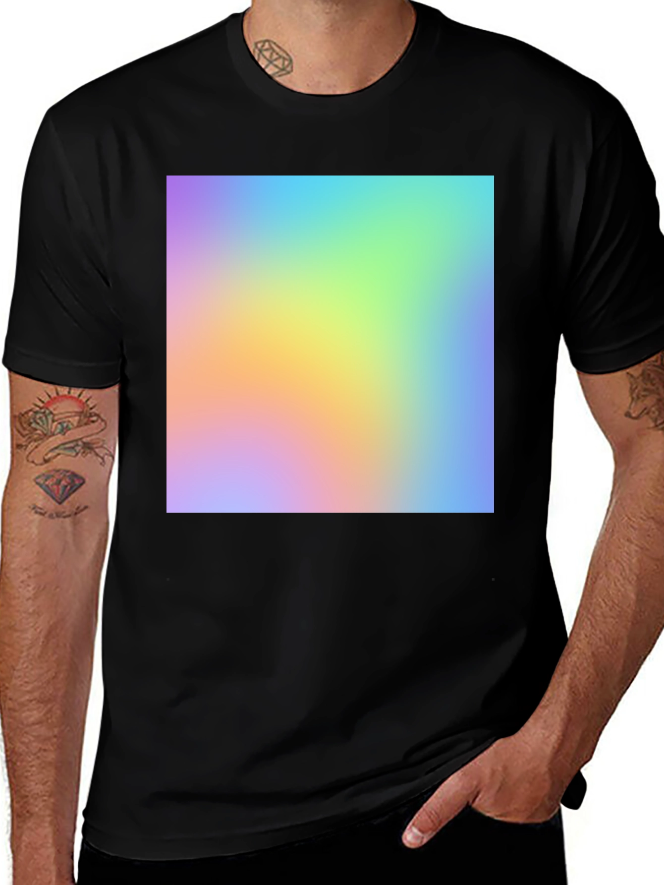 Variant 4 of Men's Black T-Shirt with Pastel Swirl Design