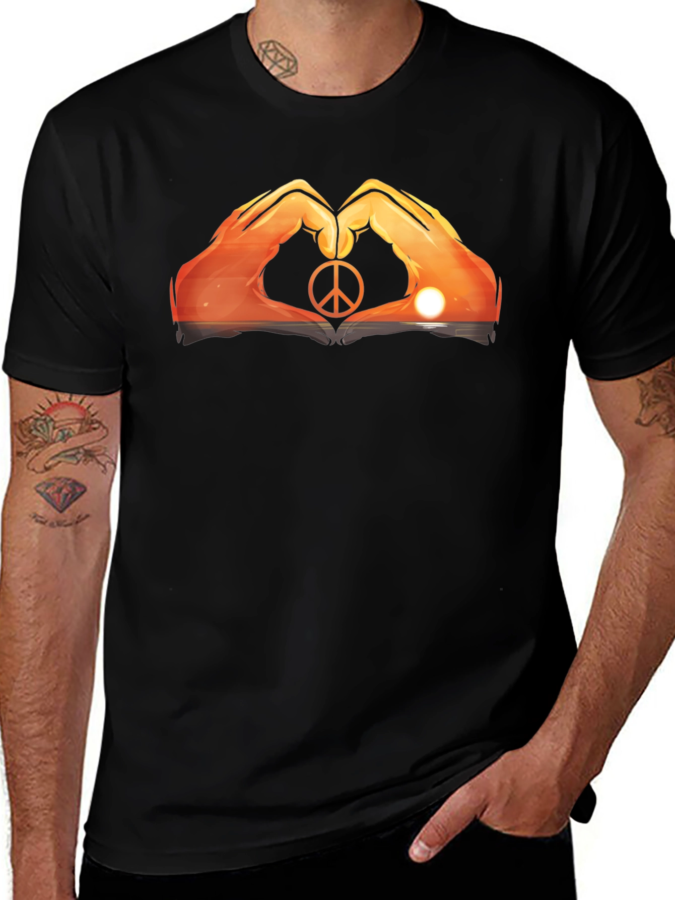 Variant 25 of Peace Sign Hand Heart Sunset Graphic Tee