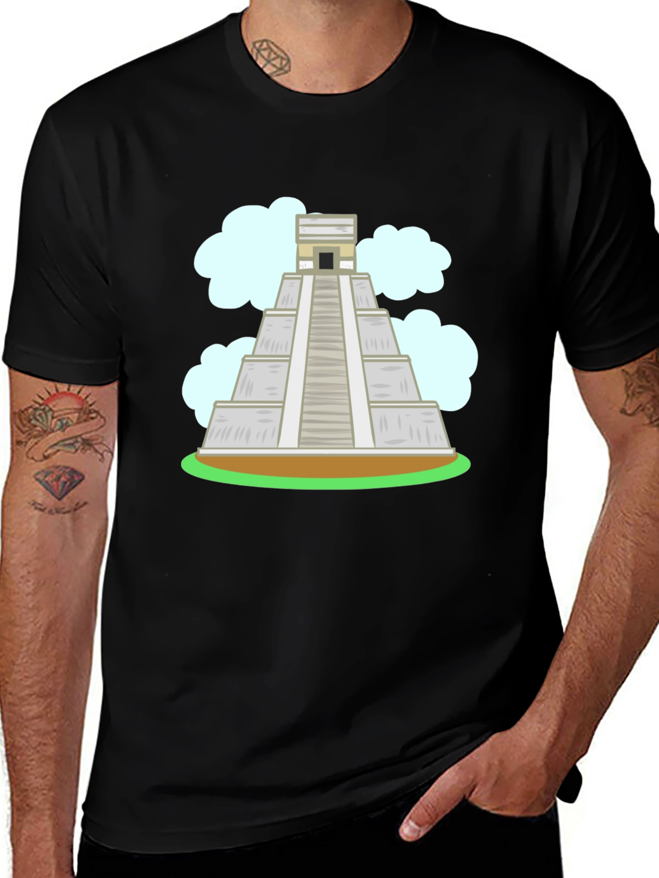 Variant 6 of Mayan Pyramid Graphic Tee - Black Cotton T-Shirt