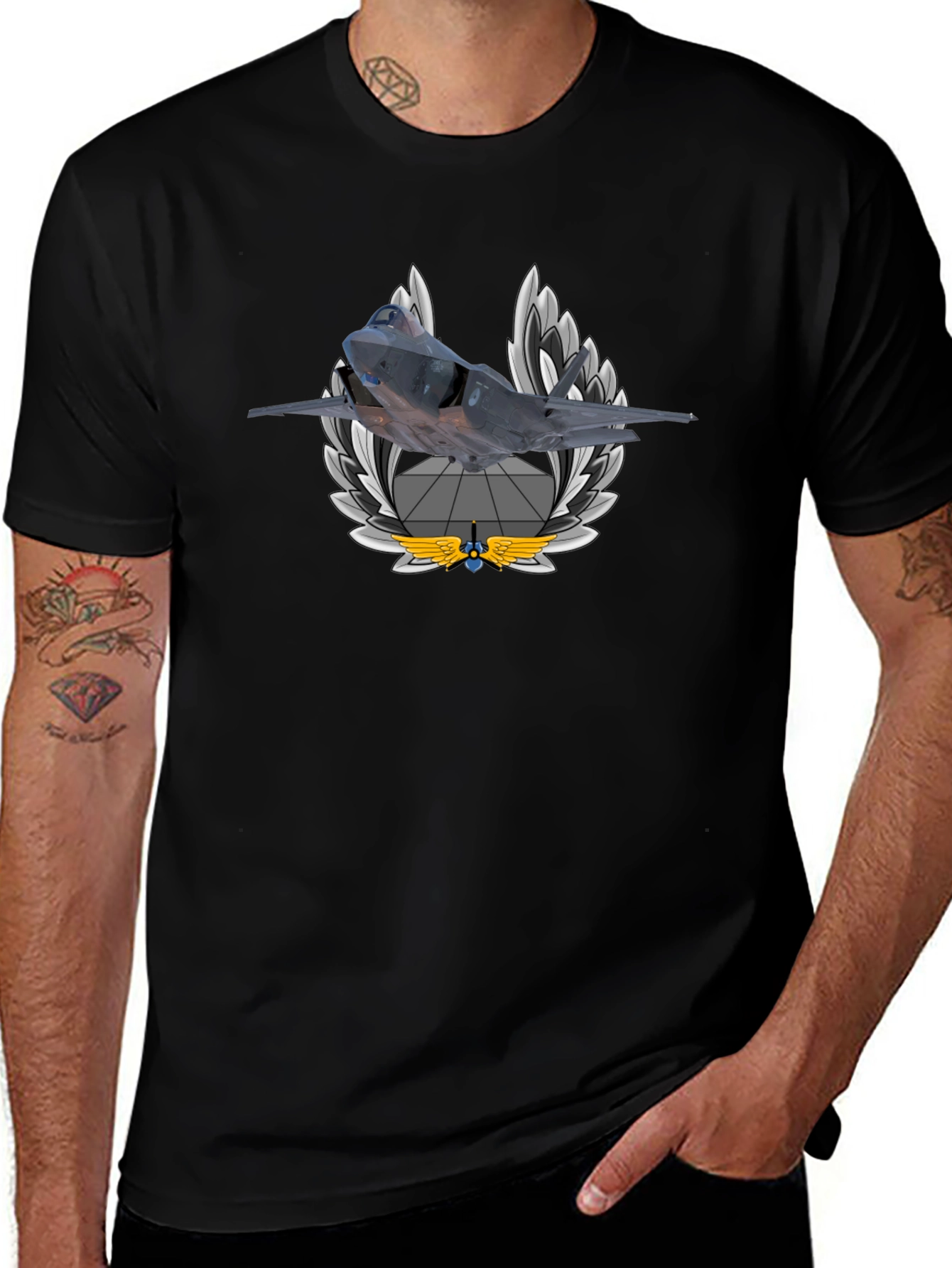 F-35 Fighter Jet Emblem Black T-Shirt