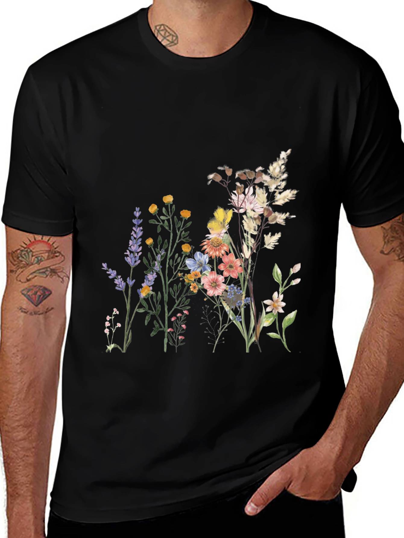 Variant 6 of Floral Print Men's Black T-shirt