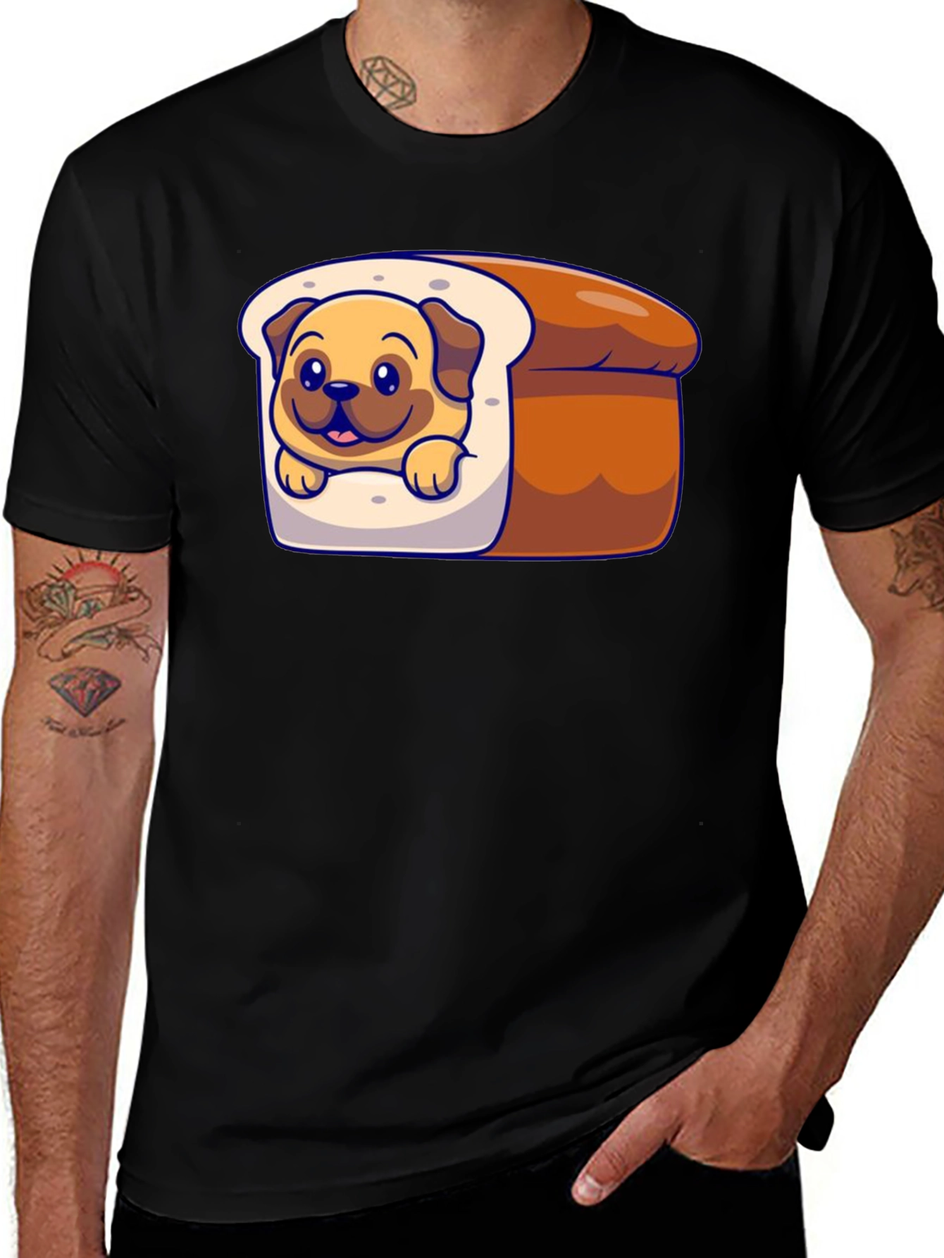 Variant 15 of Cute Pug in Bread Loaf Graphic T-Shirt