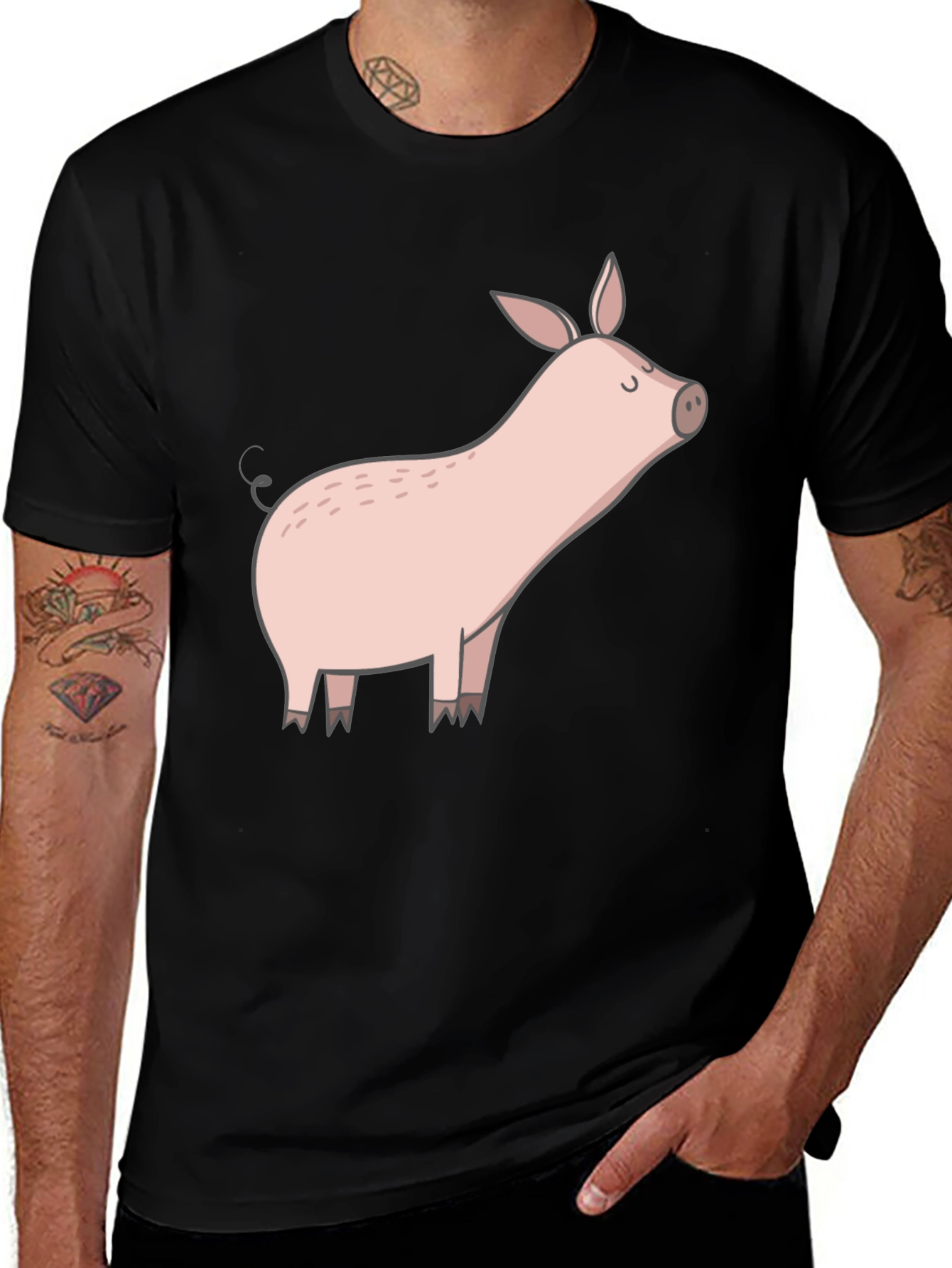 Variant 16 of Black T-Shirt with Cute Pig Graphic