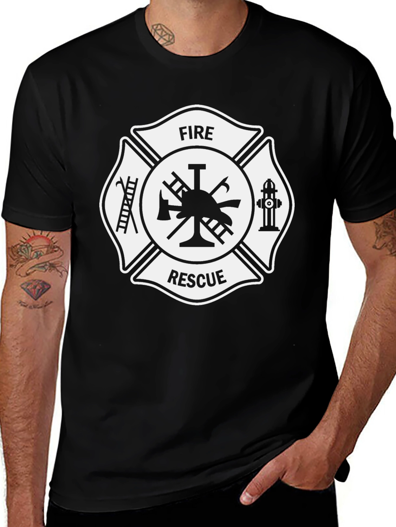 Variant 17 of Fire Rescue Maltase Cross Black T-Shirt