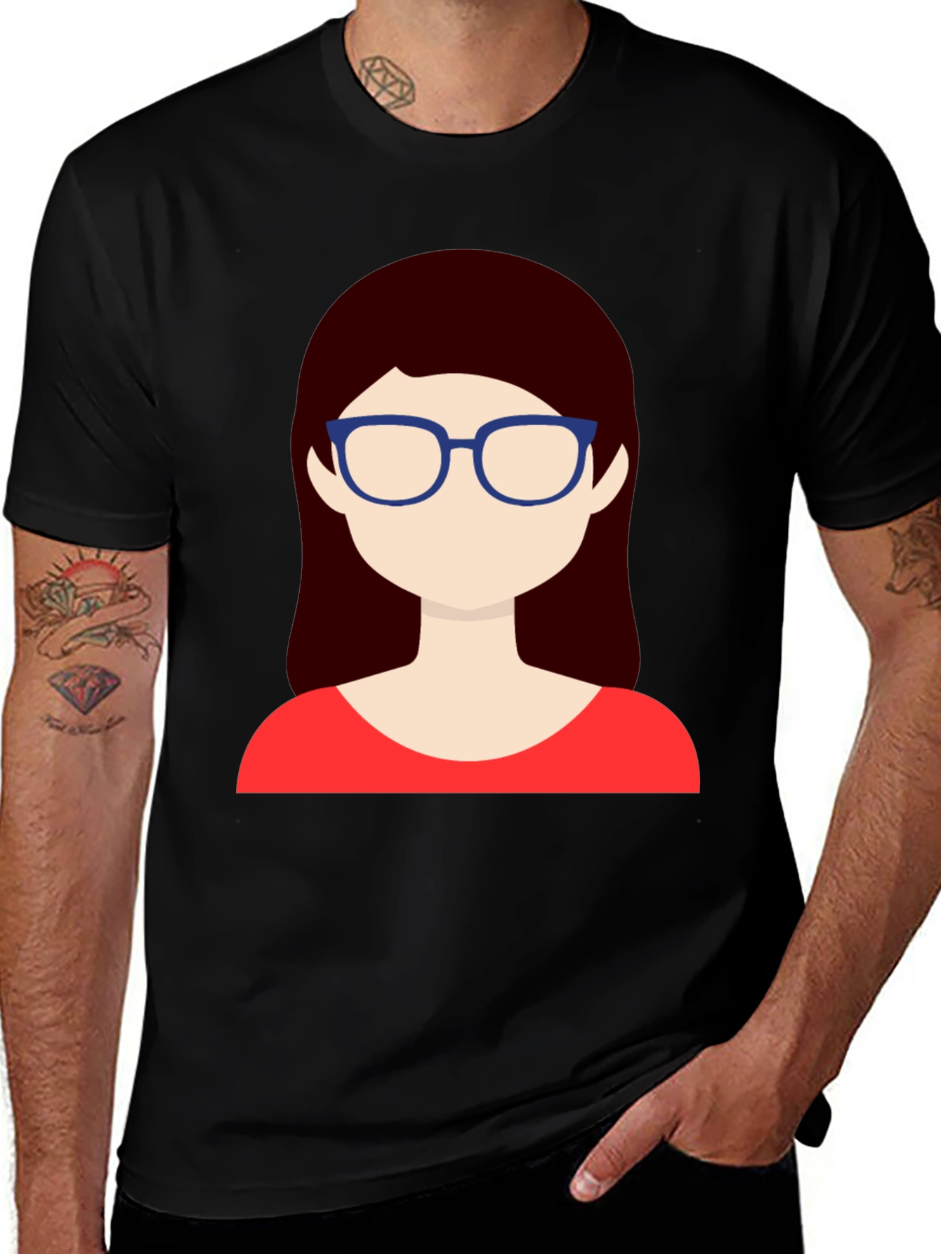 Variant 3 of Black T-Shirt with Cartoon Woman Graphic
