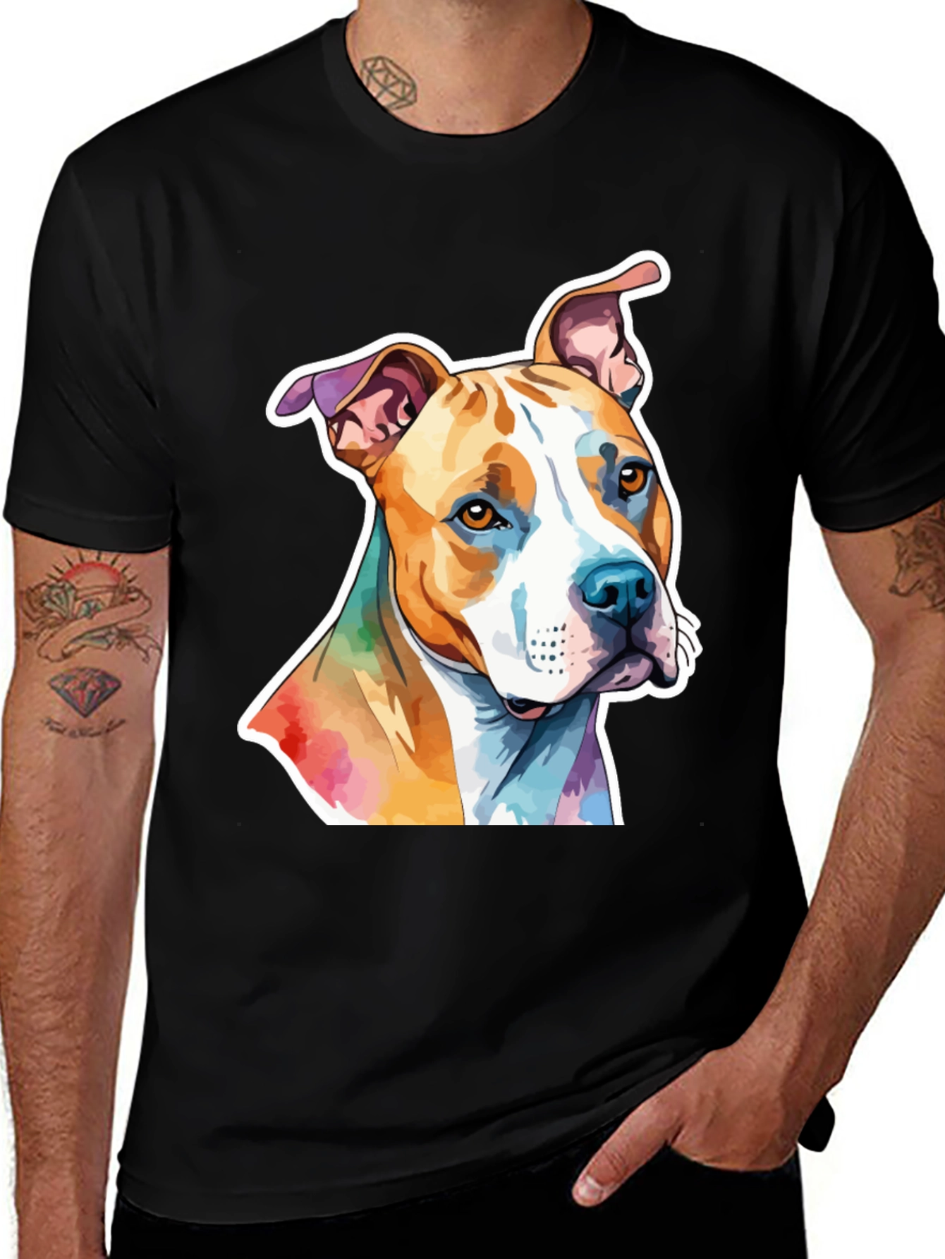 Variant 23 of Pitbull Dog Watercolor Graphic Tee - Black