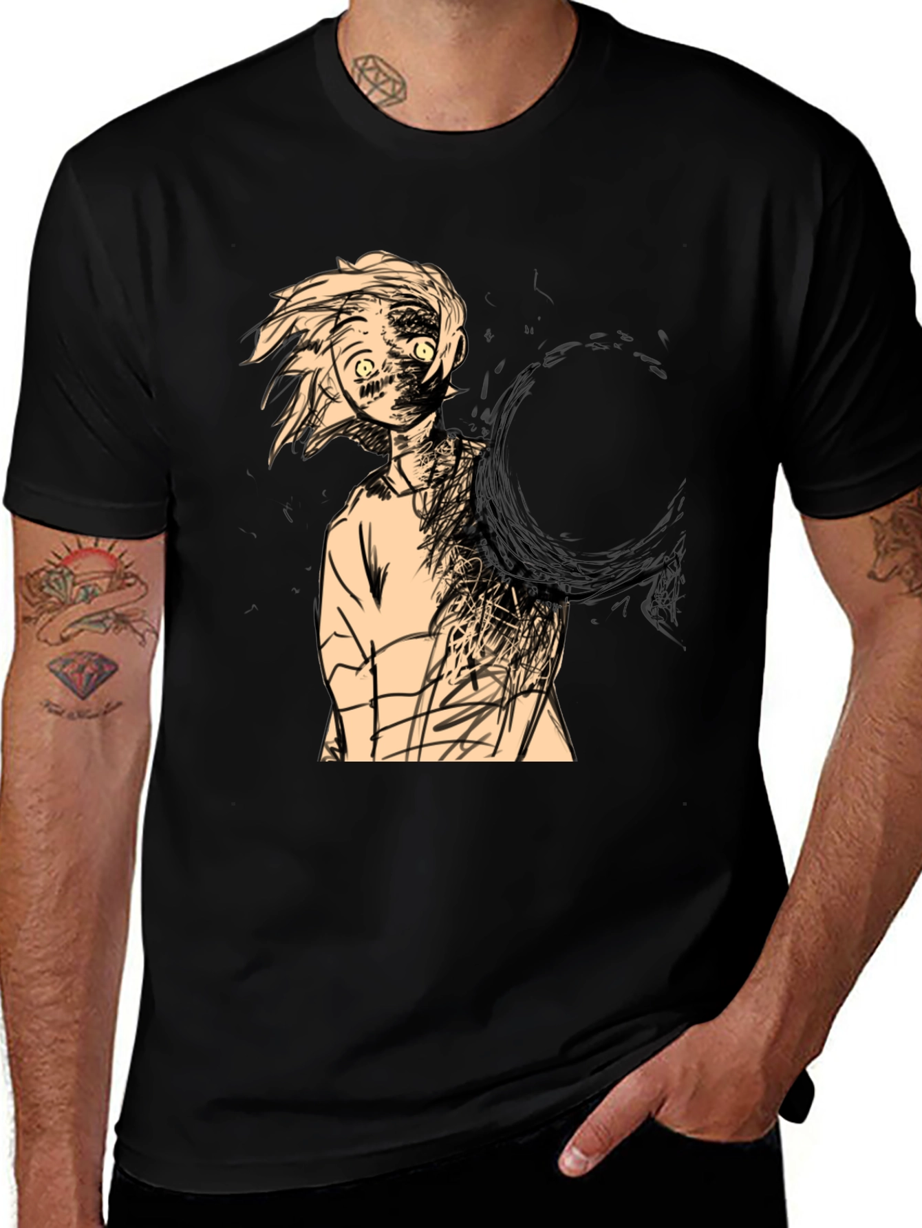 Variant 9 of Anime-Style Graphic Print Black T-Shirt