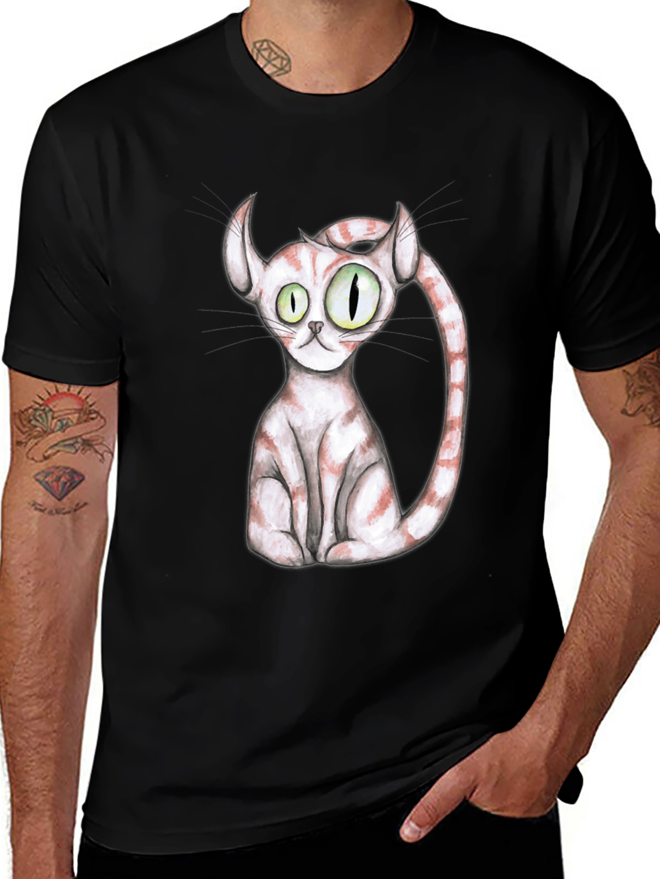 Variant 24 of Funny Cat Graphic Tee - Striped Cartoon Kitten T-Shirt