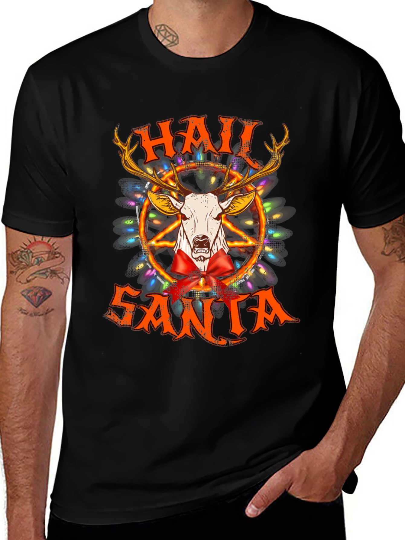 Variant 10 of Hail Santa T-Shirt - Black Graphic Tee