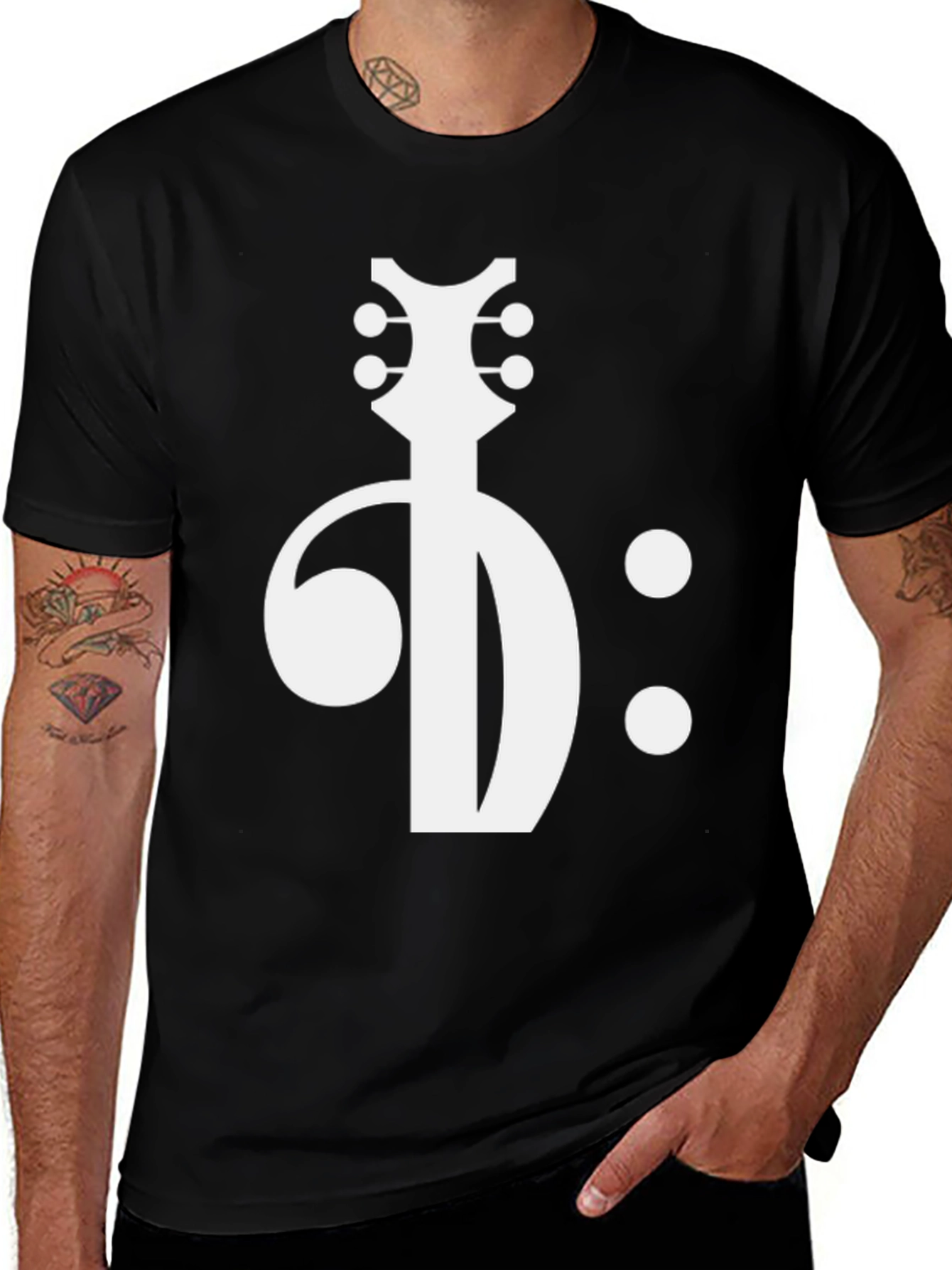 Variant 7 of Musical Guitar Clef Graphic Tee - Black Cotton T-Shirt
