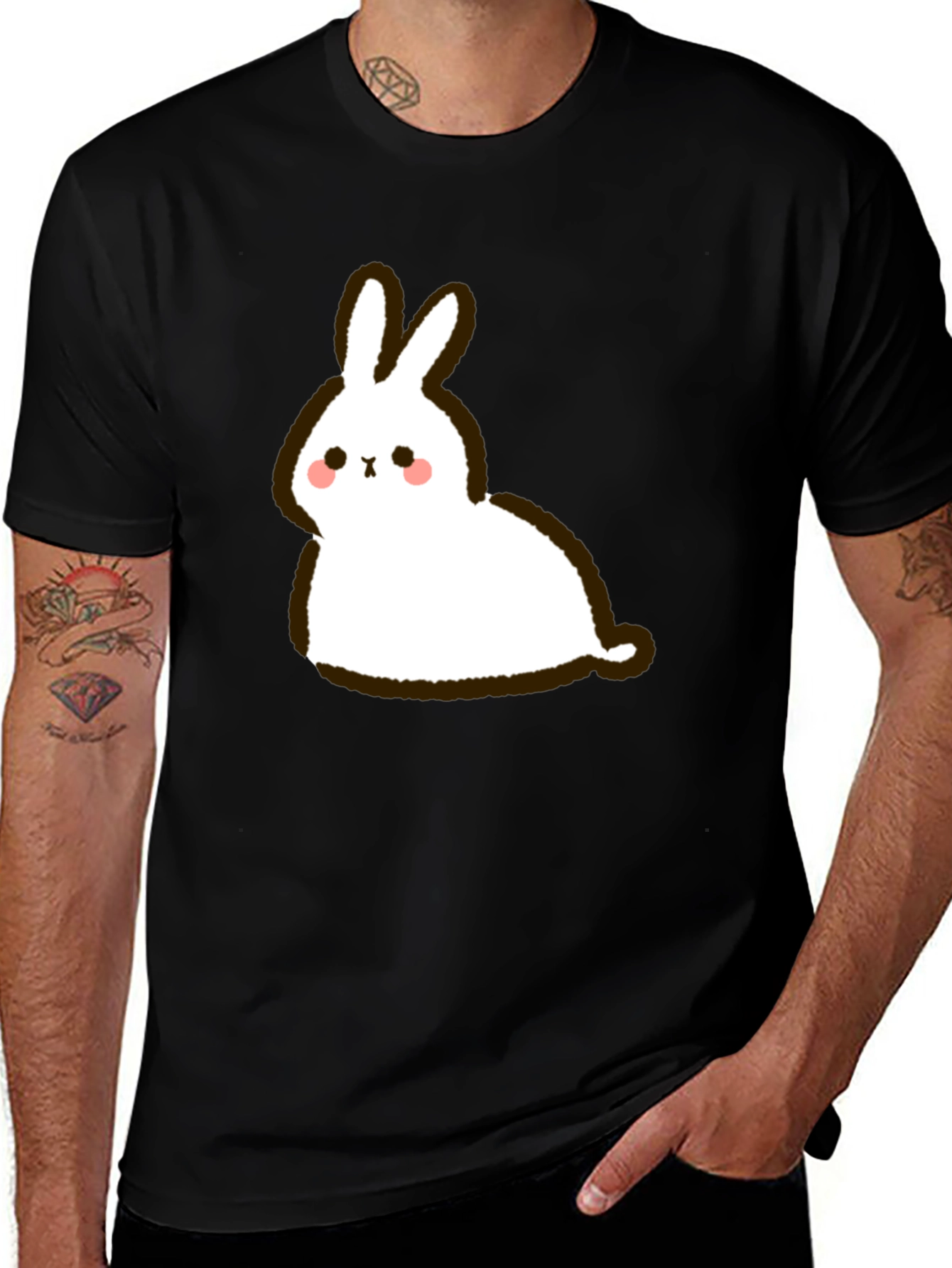 Variant 17 of Cute Cartoon Rabbit Graphic Black T-Shirt