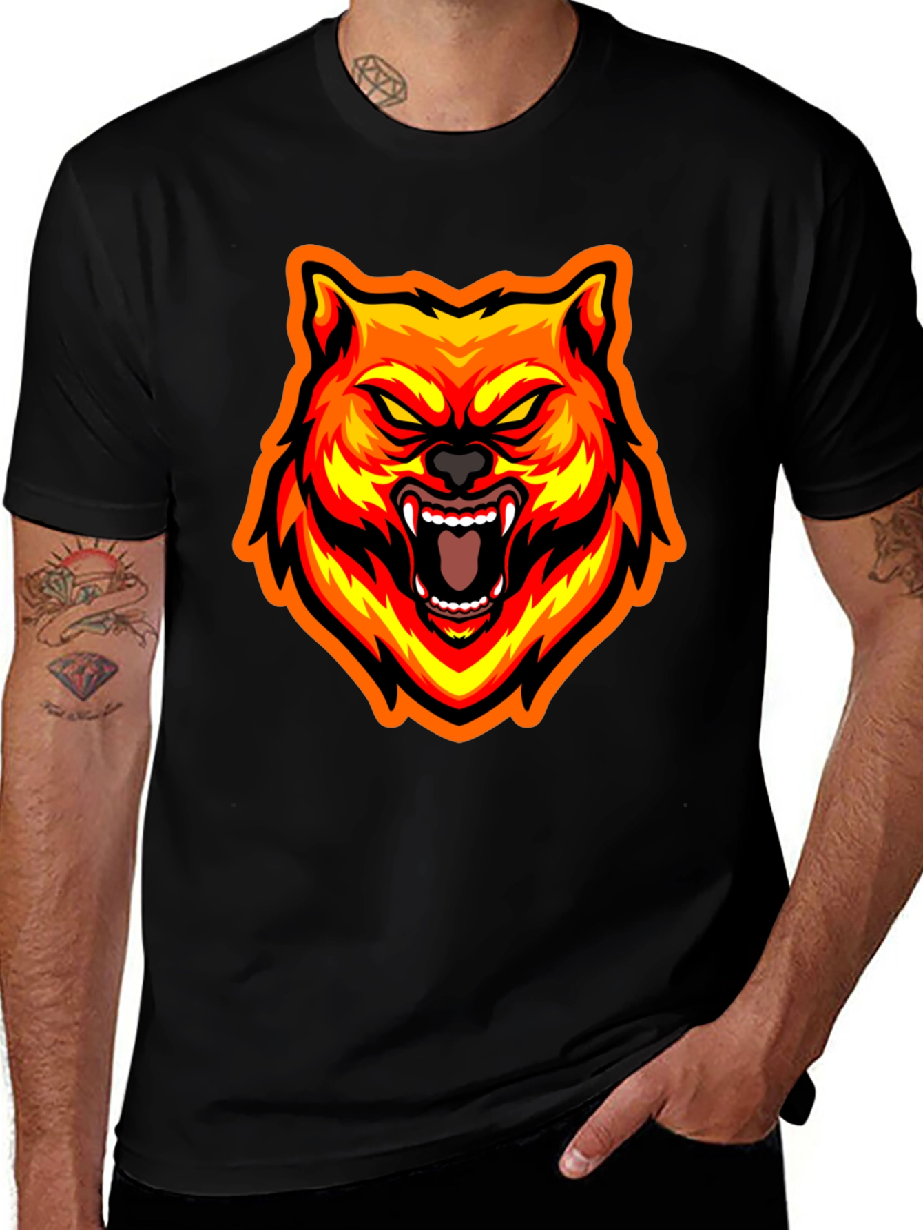 Variant 3 of Fiery Wolf Graphic Tee - Bold Black T-Shirt