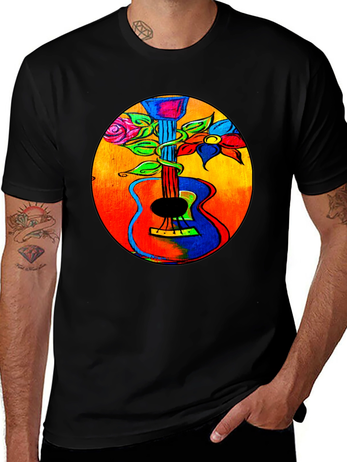 Variant 5 of Floral Guitar Graphic Tee - Music Lover T-Shirt